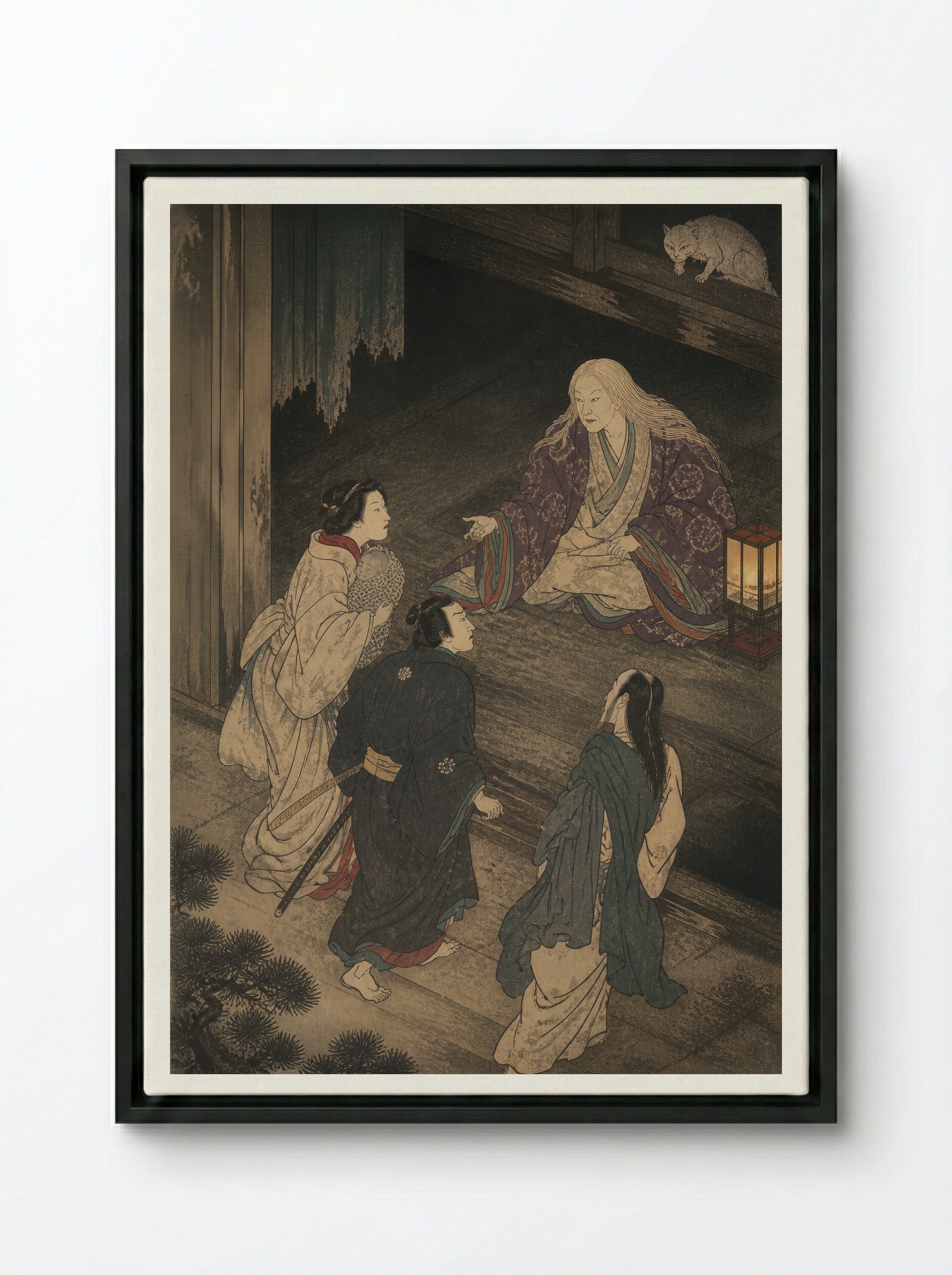 The Okazaki Cat Demon: The False Reunion - Framed Canvas Black