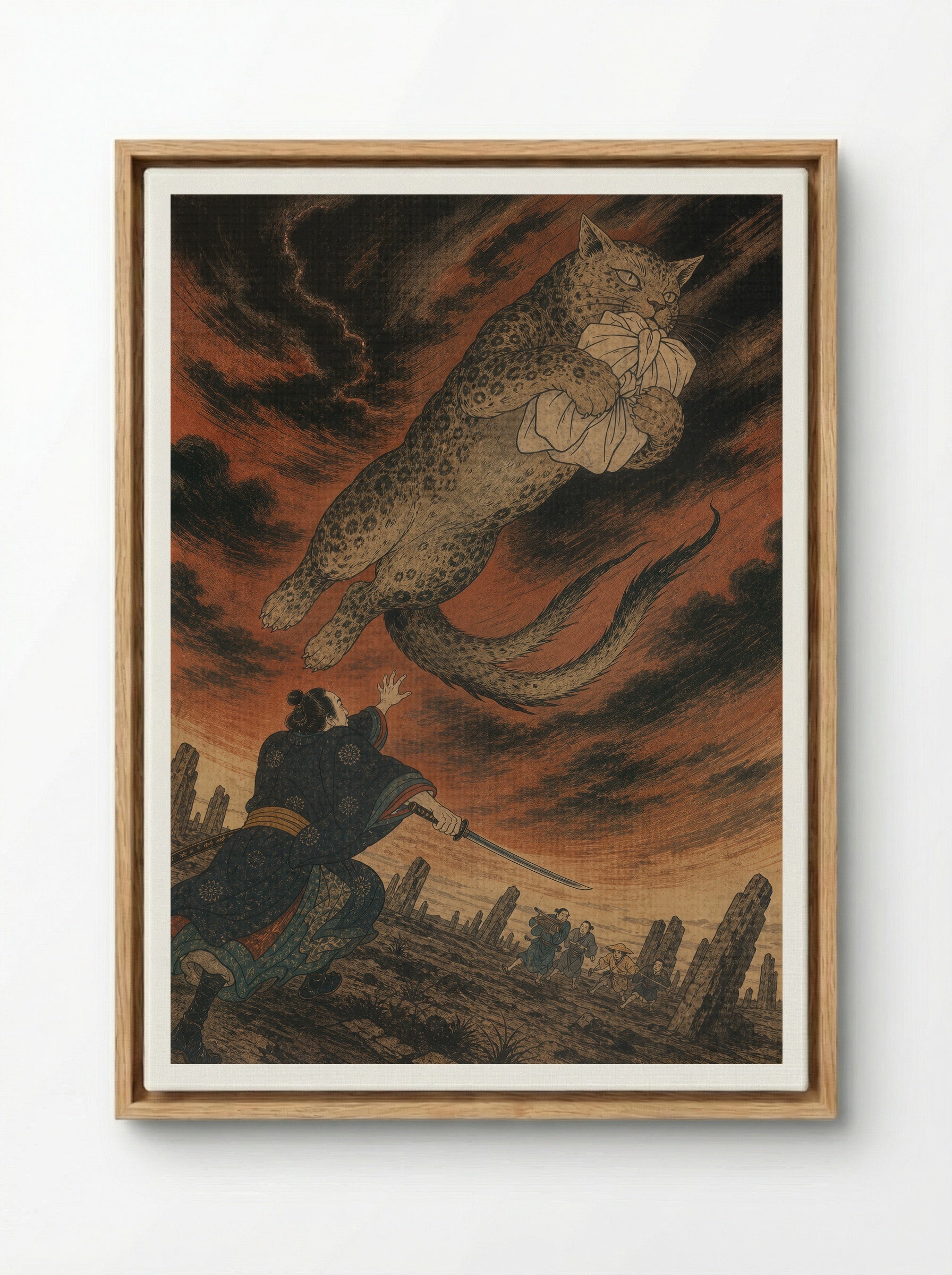 The Okazaki Cat Demon: The Forked-Tail Flight - Framed Canvas Wood