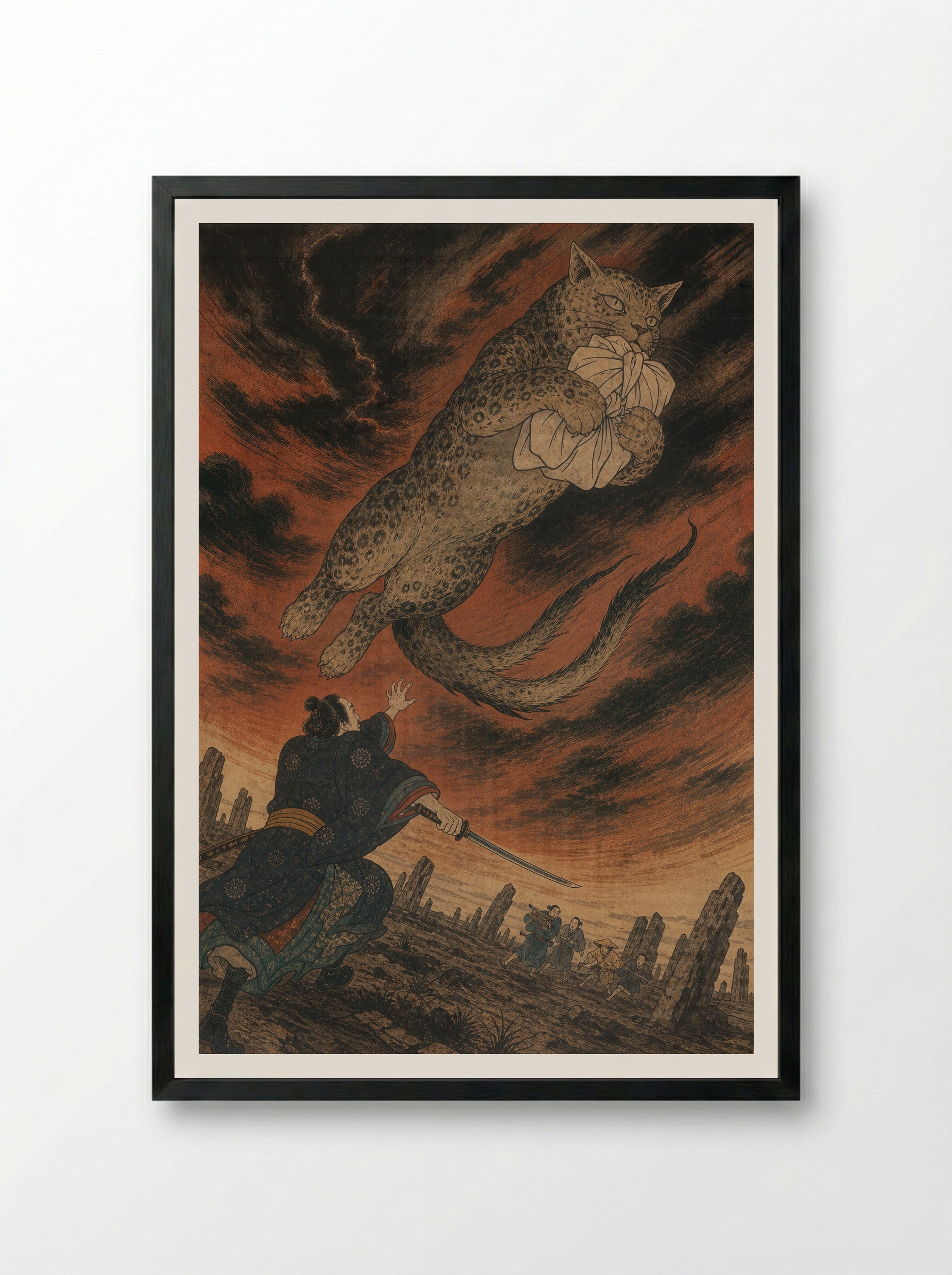 The Okazaki Cat Demon: The Forked-Tail Flight - Framed Print Black