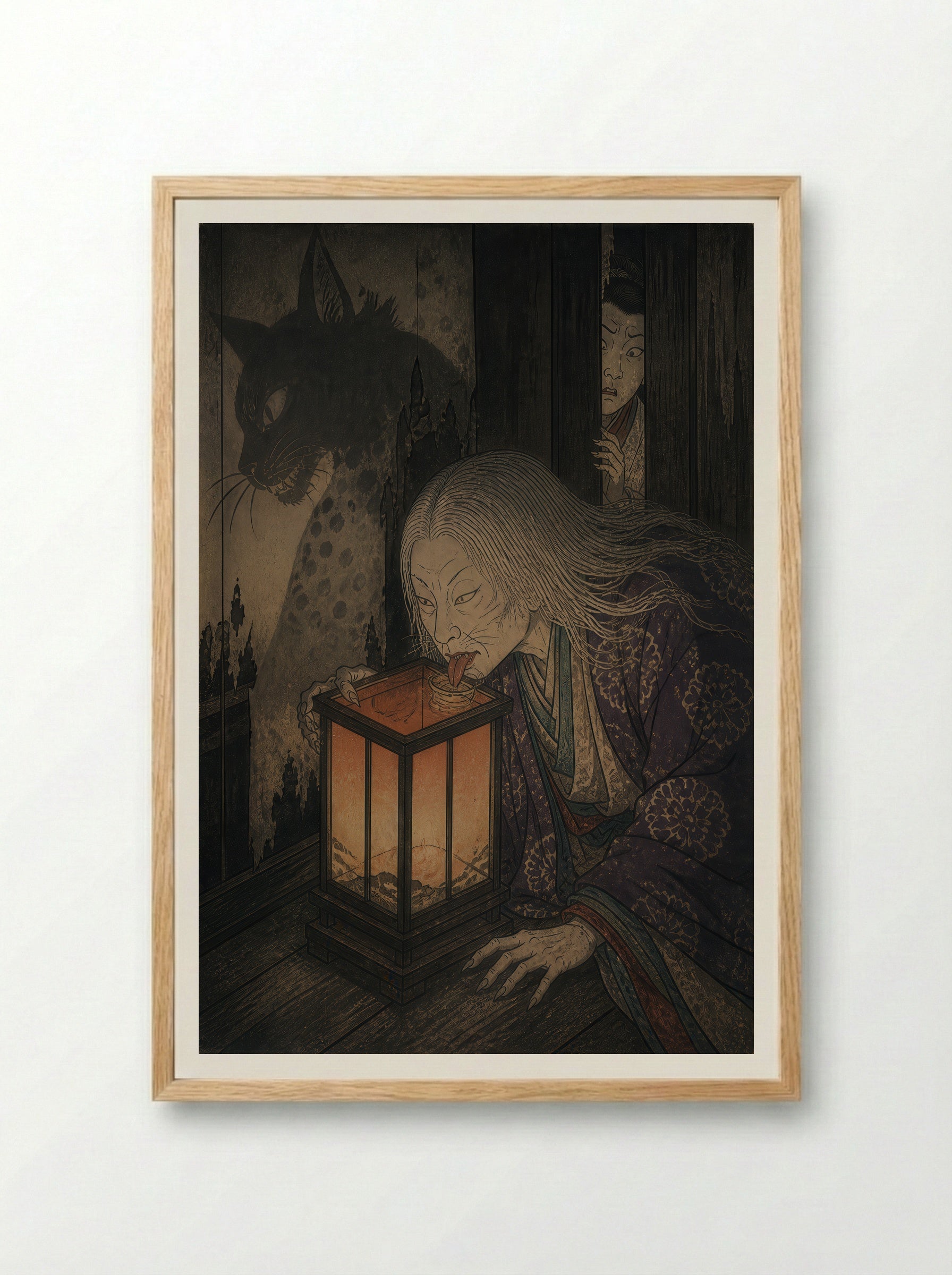 The Okazaki Cat Demon: The Lantern-Eater - Framed Print Wood