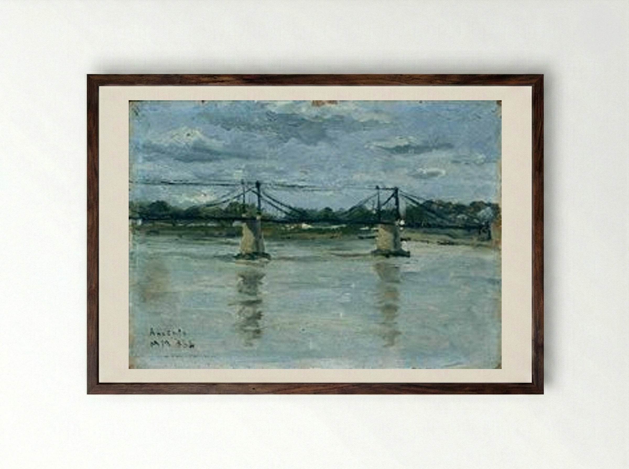 The Old Bridge in Ancenis - Maxime Maufra - Framed Print Dark Wood