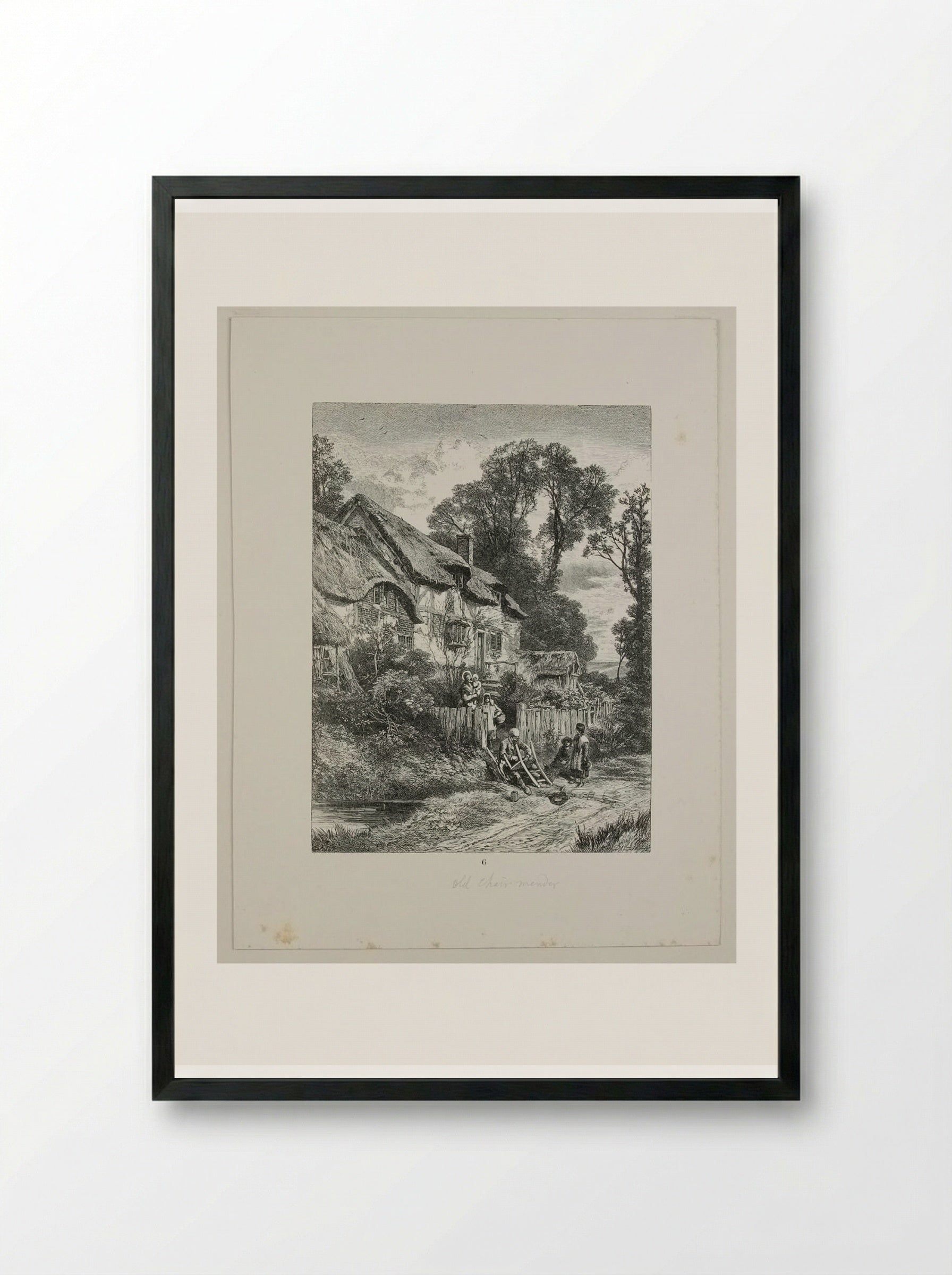 The Old Chair-mender at the Cottage Door - Edward Dalziel - Framed Print Black