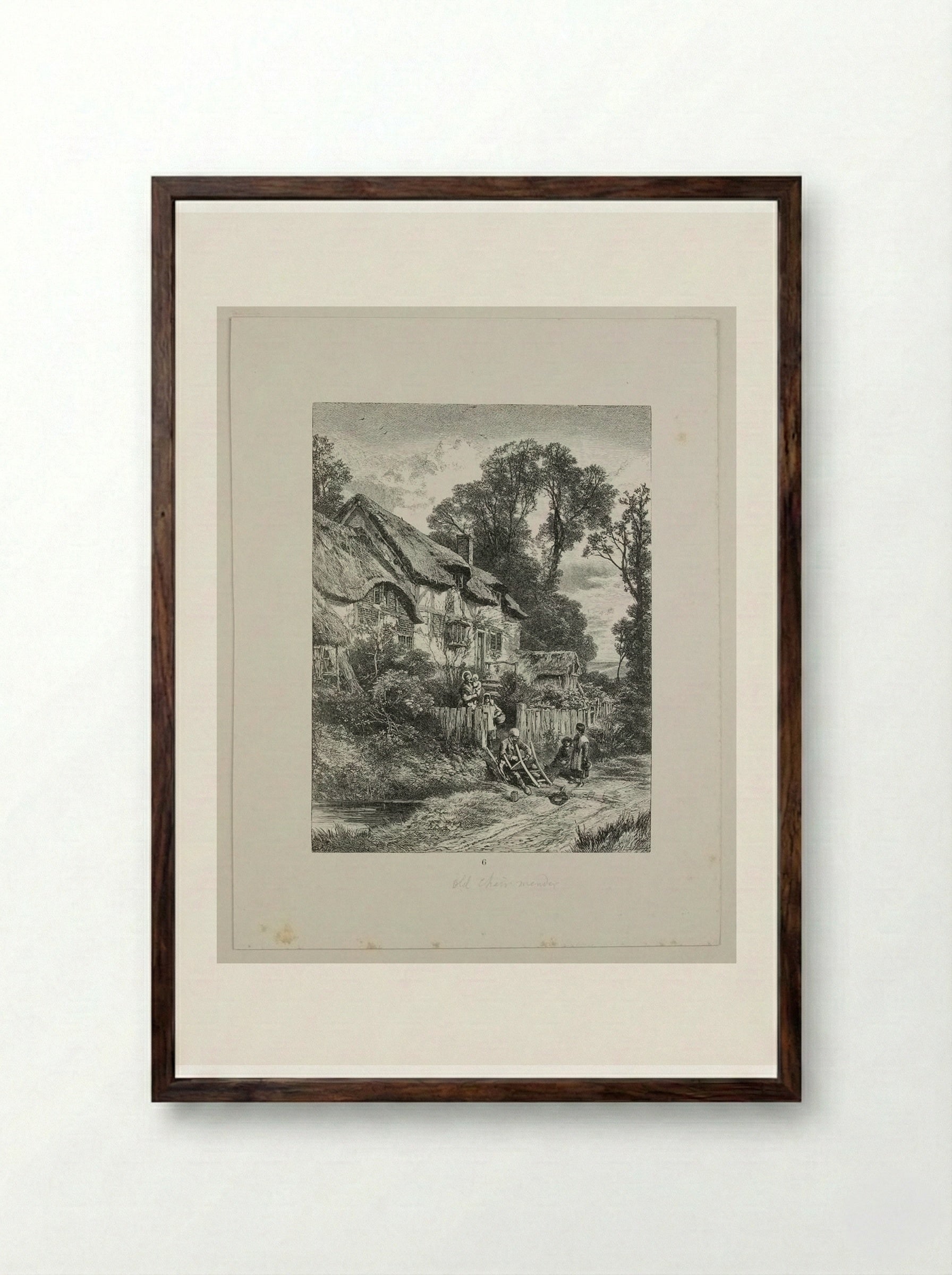 The Old Chair-mender at the Cottage Door - Edward Dalziel - Framed Print Dark Wood