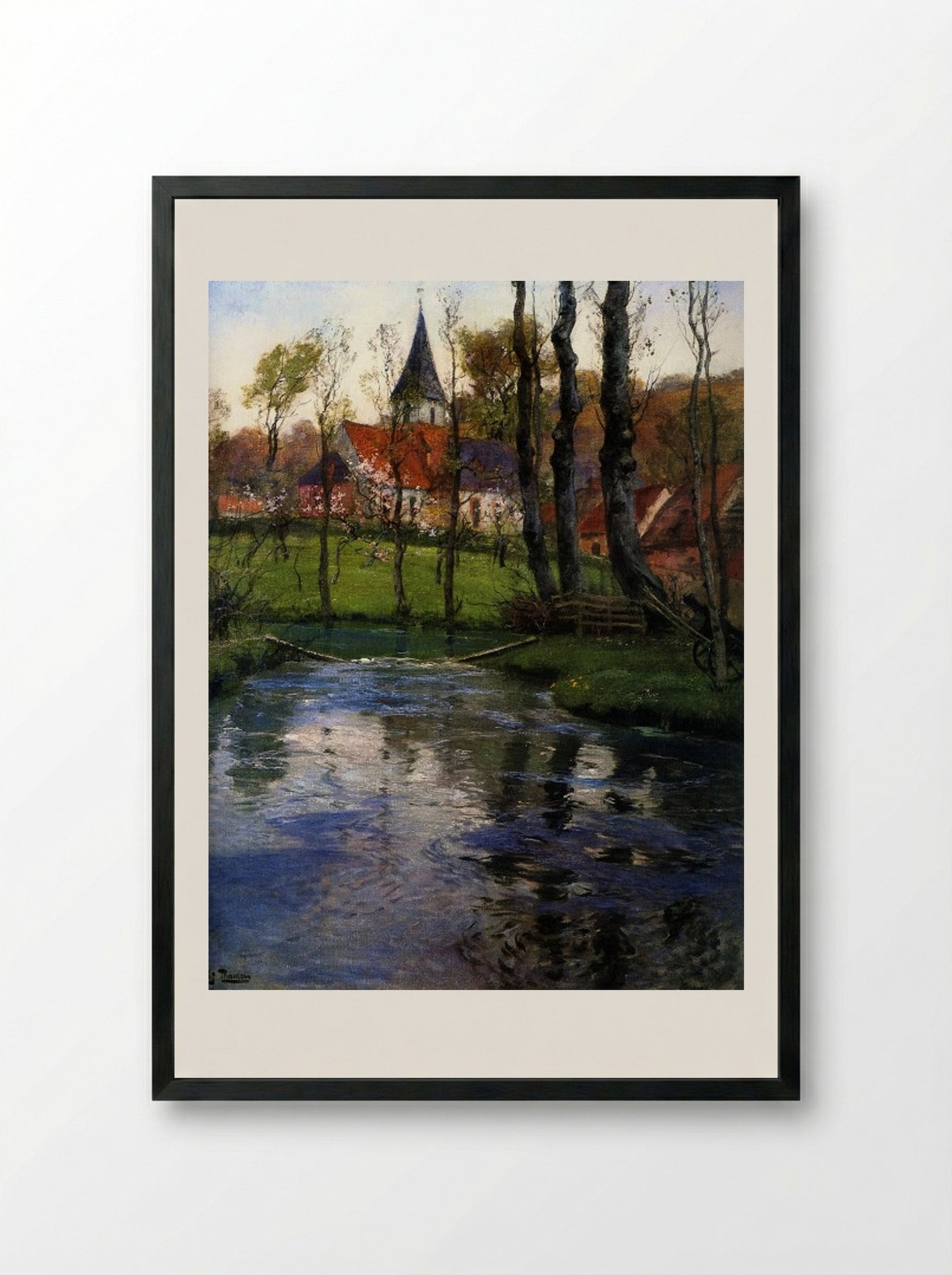 The Old Church by the River - Frits Thaulow - Framed Print Black