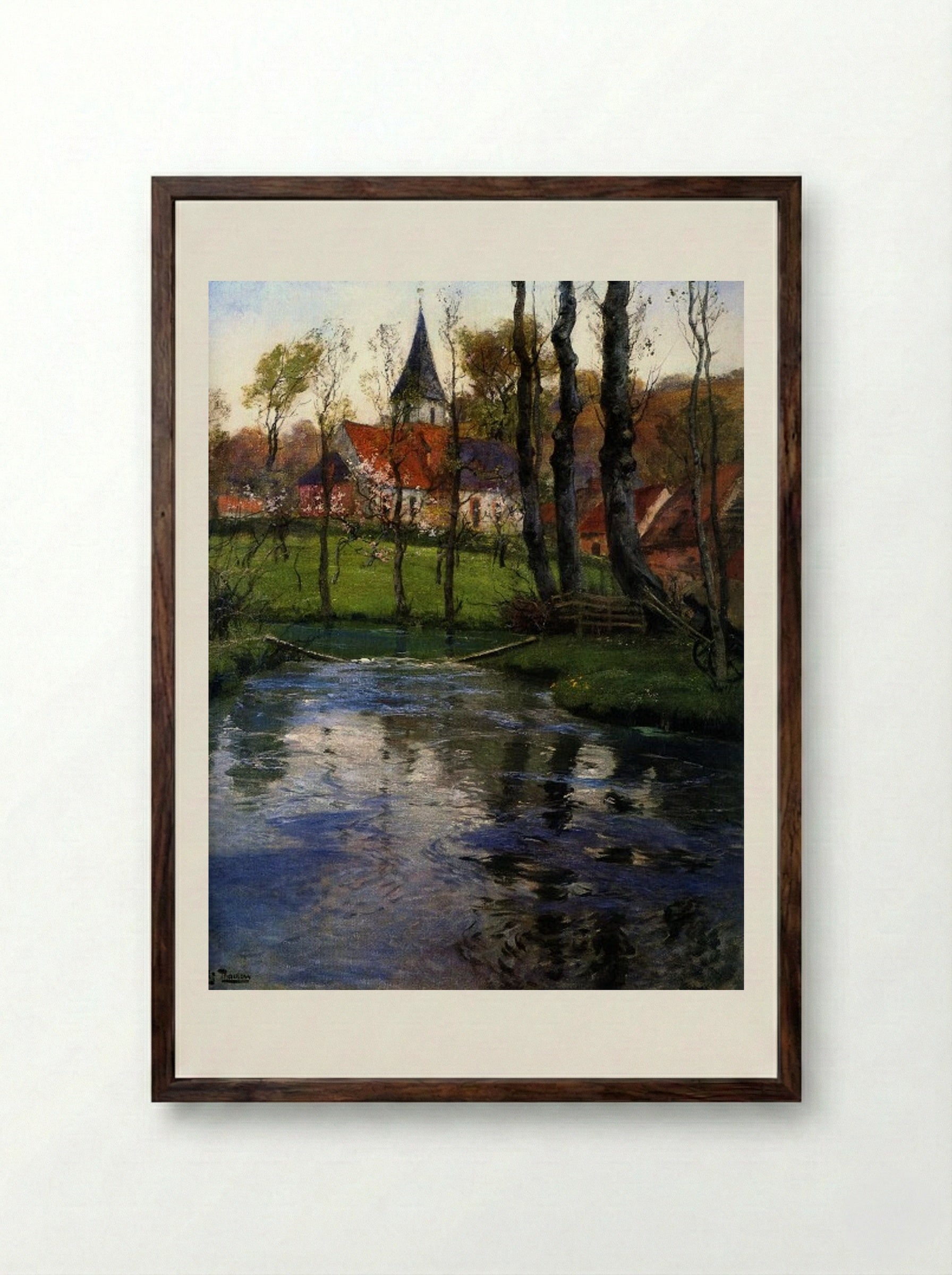 The Old Church by the River - Frits Thaulow - Framed Print Dark Wood