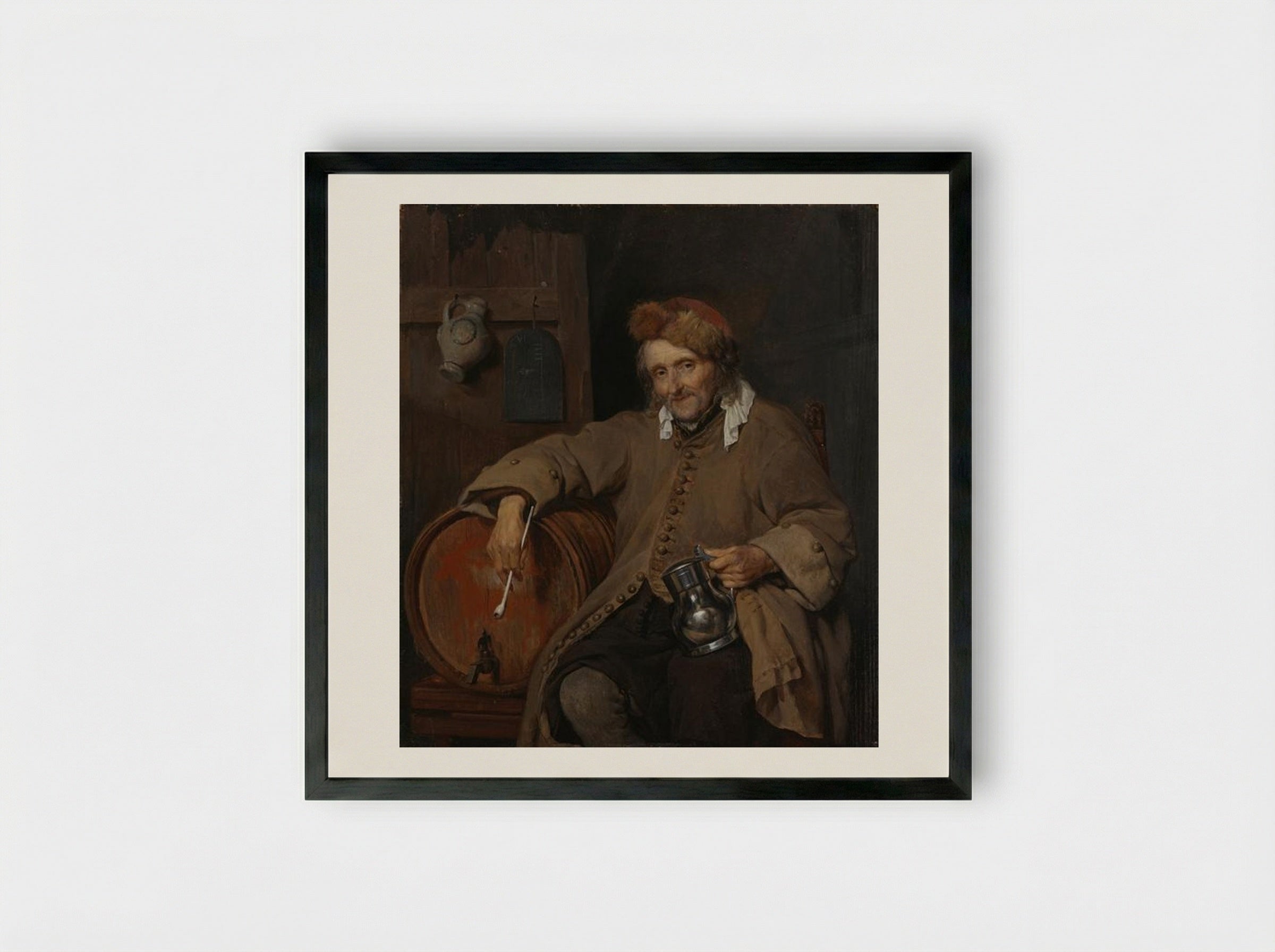The Old Drinker - Gabriel Metsu - Framed Print Black