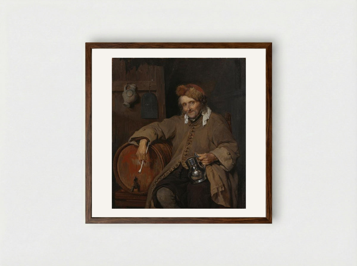 The Old Drinker - Gabriel Metsu - Framed Print Dark Wood