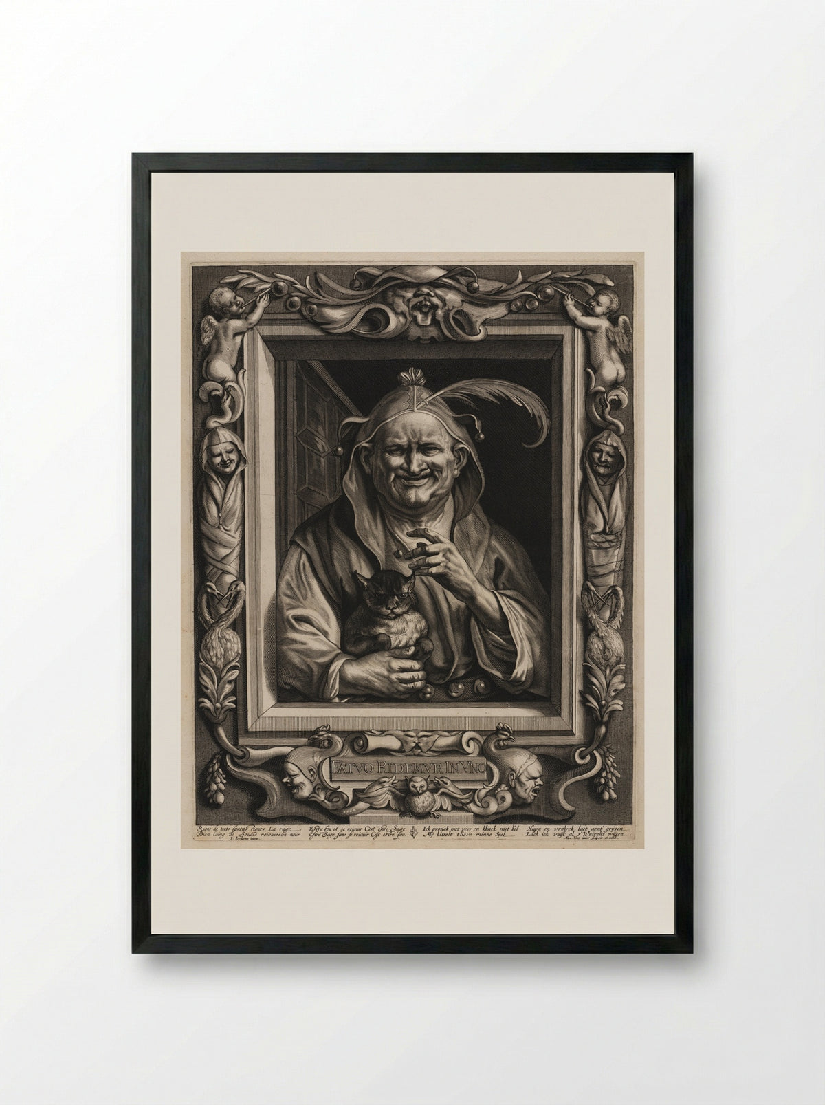 The Old Fool and His Cat - Alexander Voet - Framed Print Black