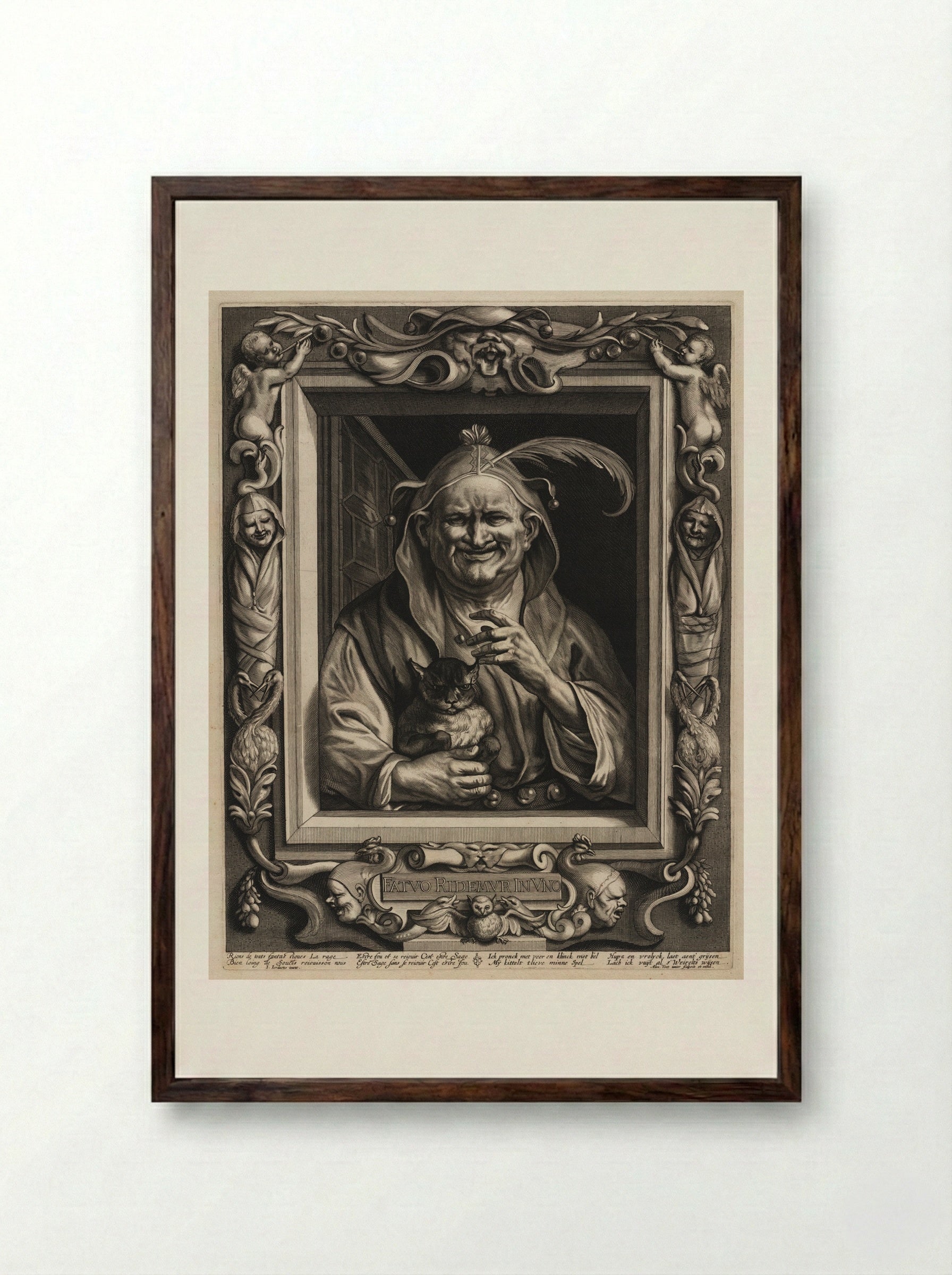 The Old Fool and His Cat - Alexander Voet - Framed Print Dark Wood