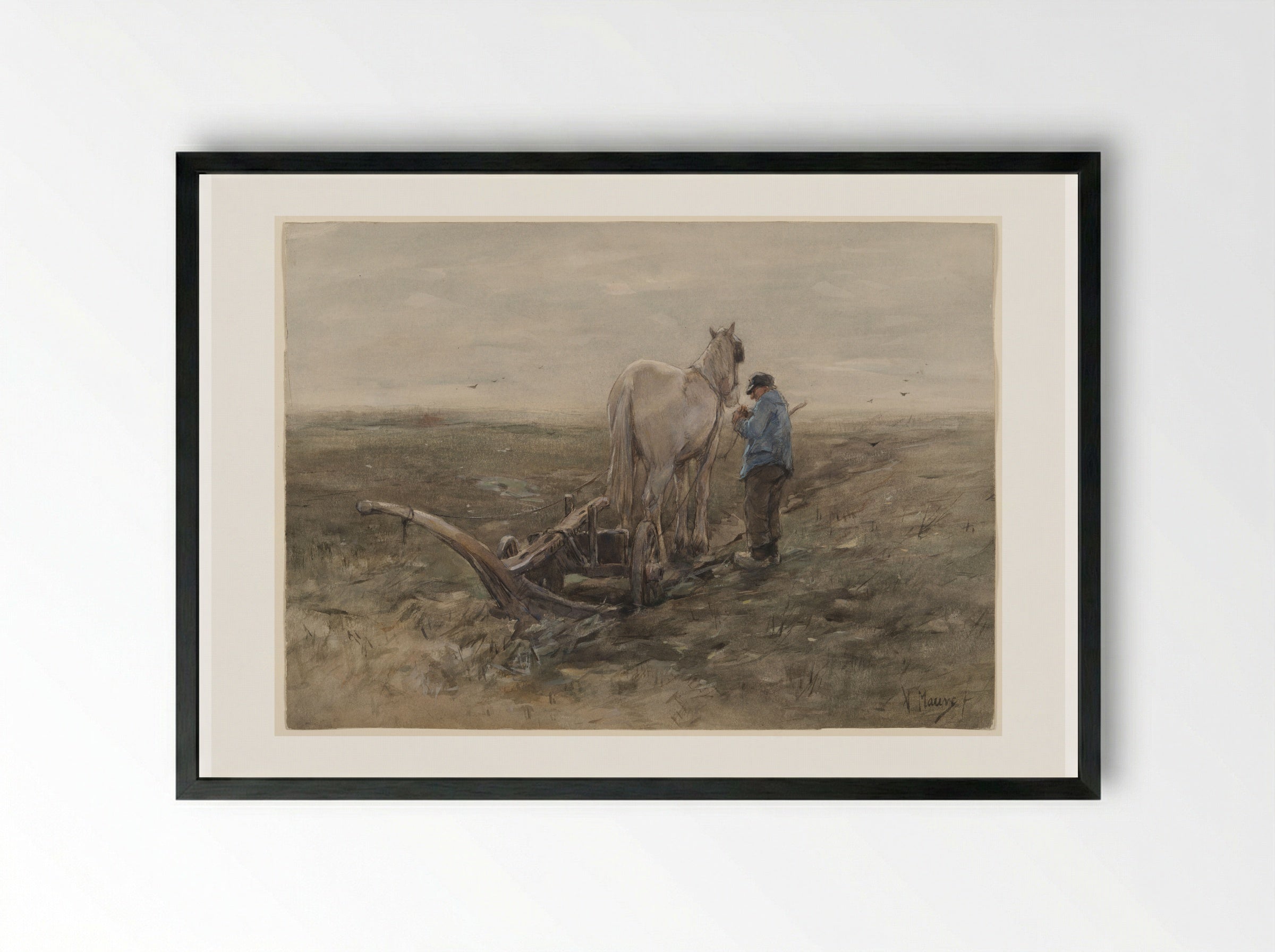 The Old Ploughman - Anton Mauve - Framed Print Black