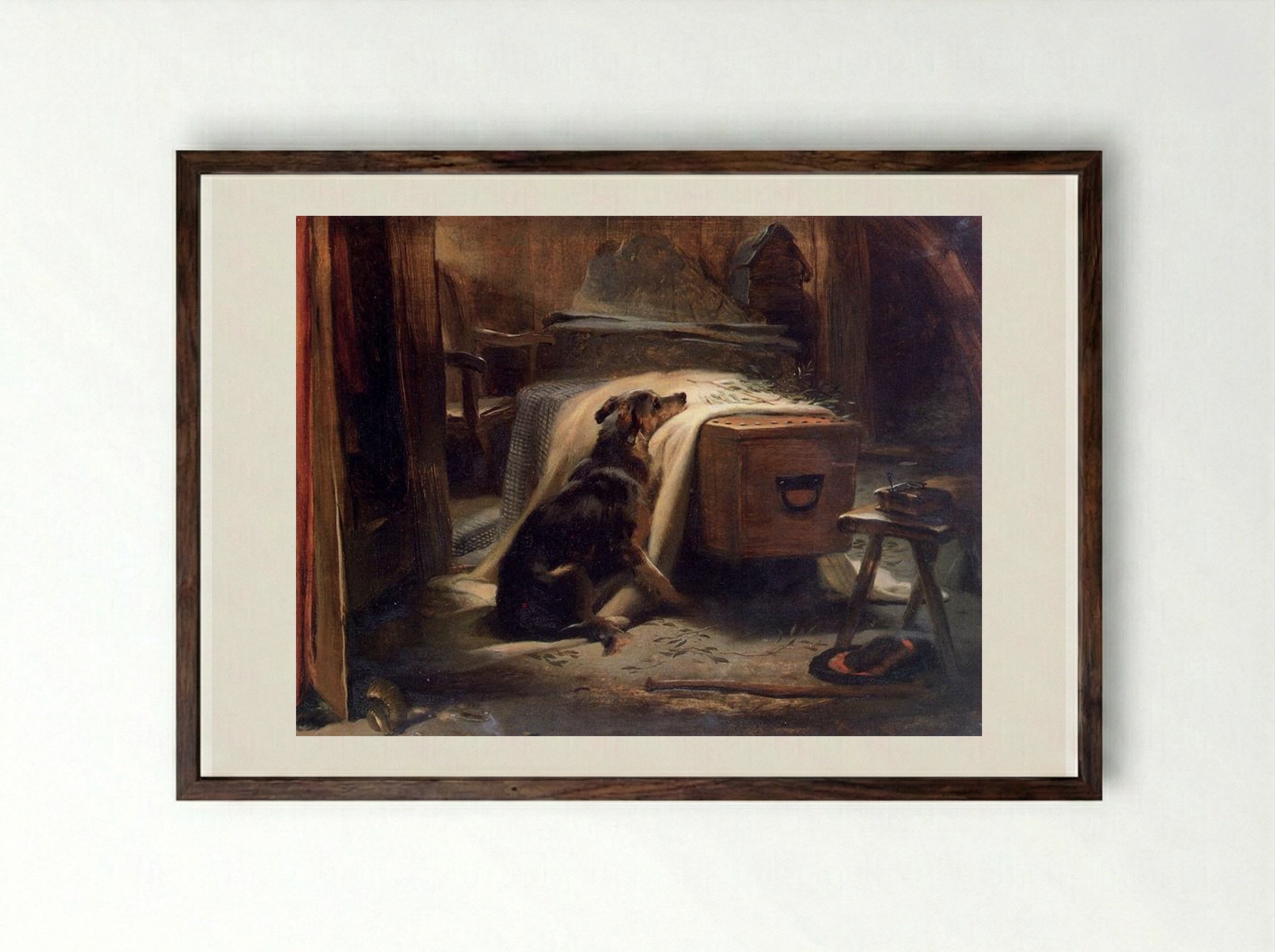 The Old Shepherd's Chief Mourner - Edwin Henry Landseer - Framed Print Dark Wood