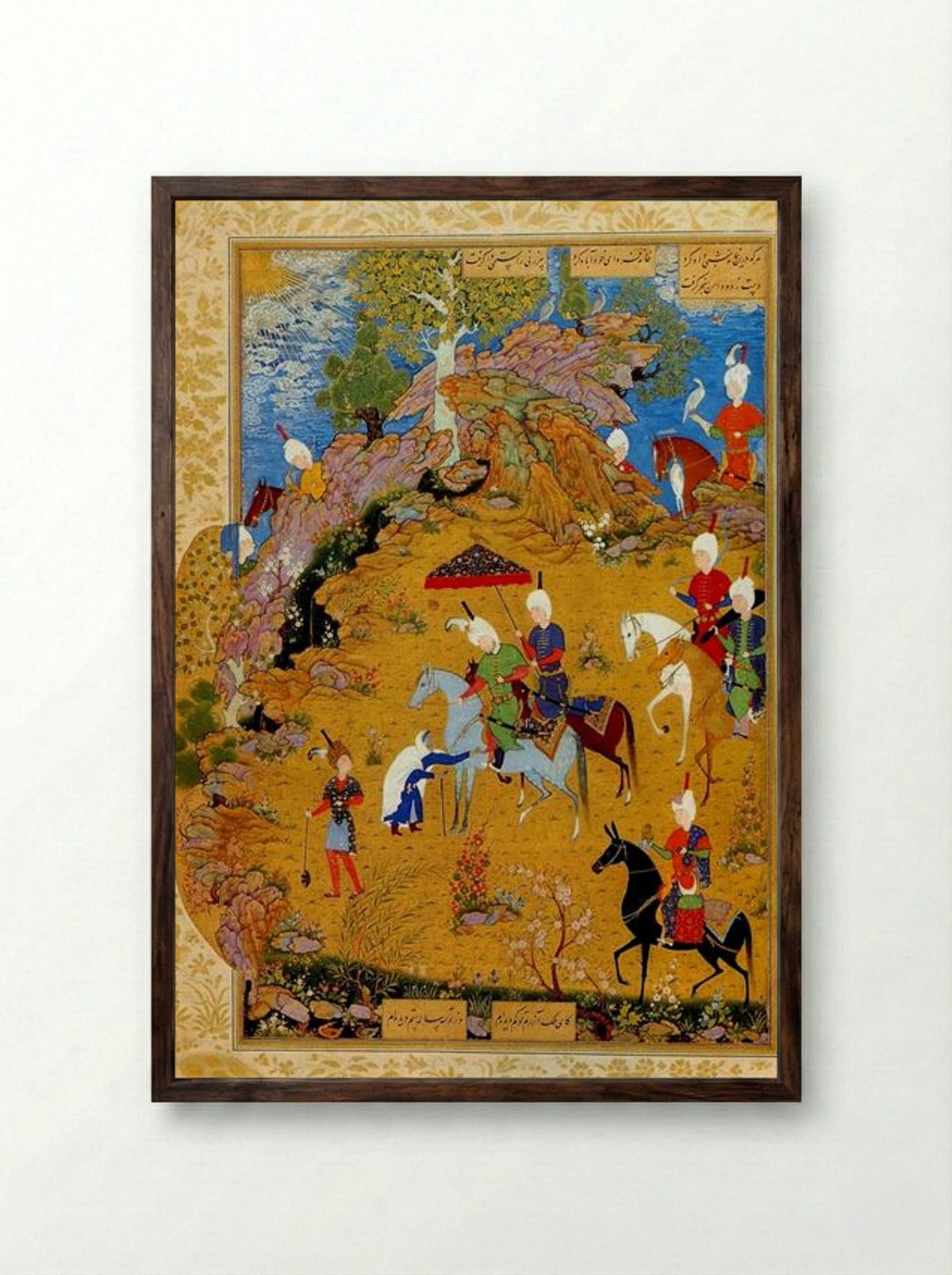 The Old Woman Complaining to Sultan Sanjar - Sultan Muhammad - Framed Print Dark Wood