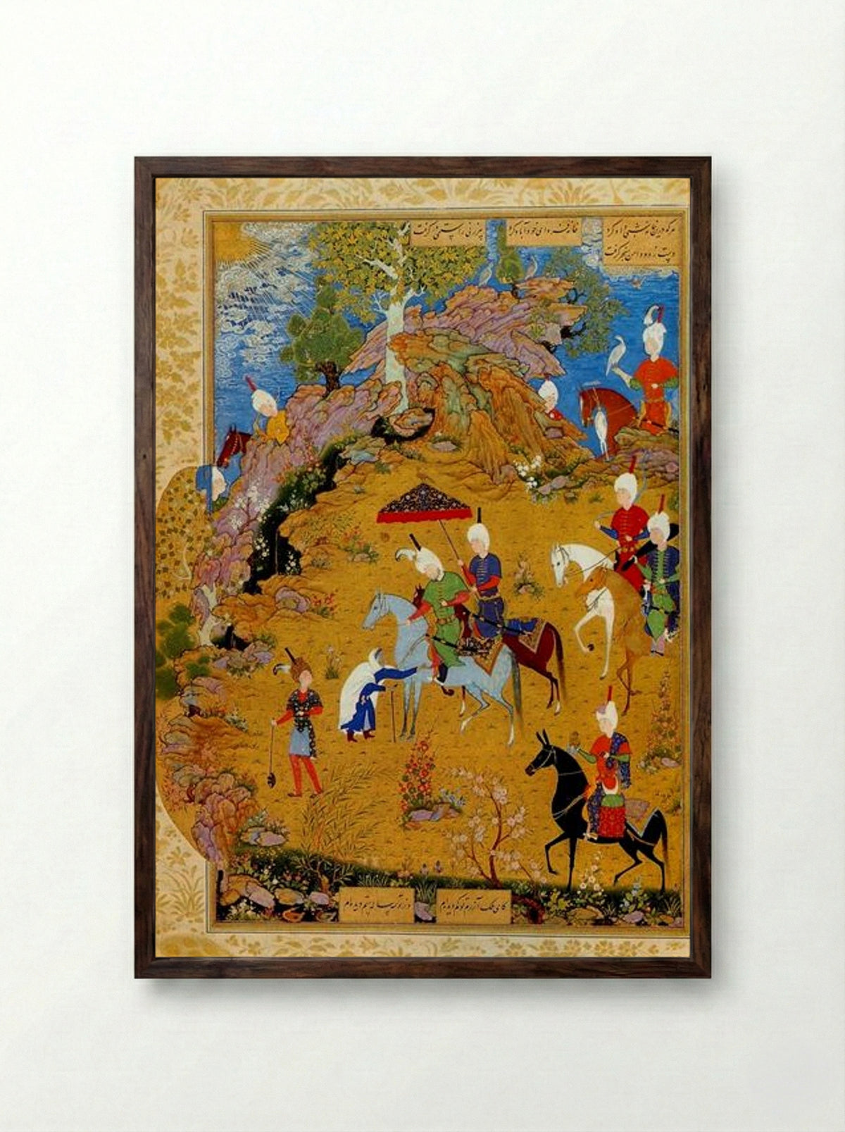 The Old Woman Complaining to Sultan Sanjar - Sultan Muhammad - Framed Print Dark Wood