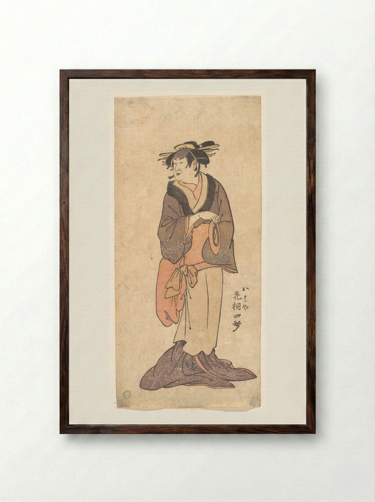 The Onnagata Actor Hanagiri Toyomatsu III as Ohaya - Ryūkōsai Jokei - Framed Print Dark Wood