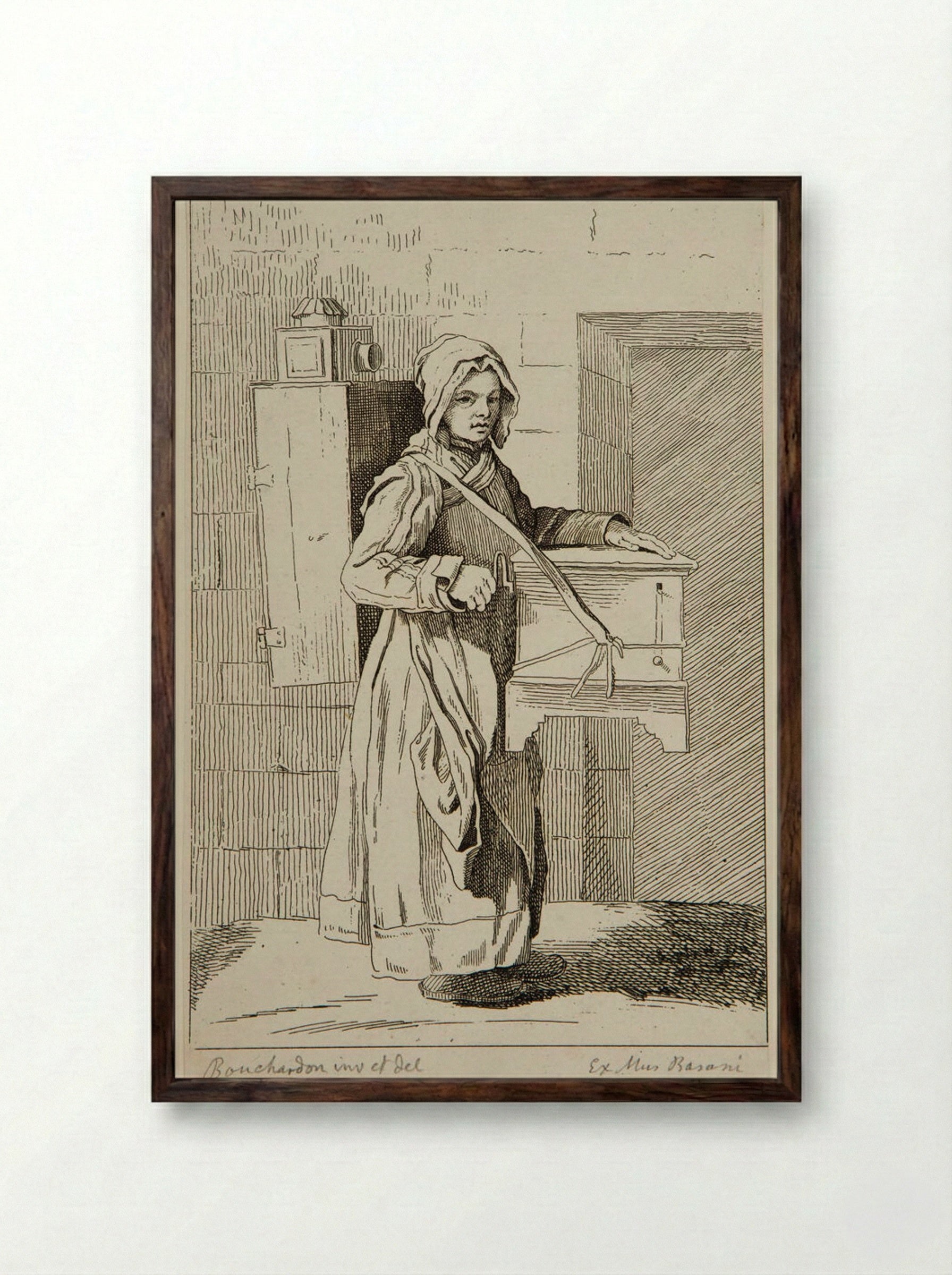 The Organ Grinder with a Magic Lantern - Anne Claude de Thubières, comte de Caylus - Framed Print Dark Wood
