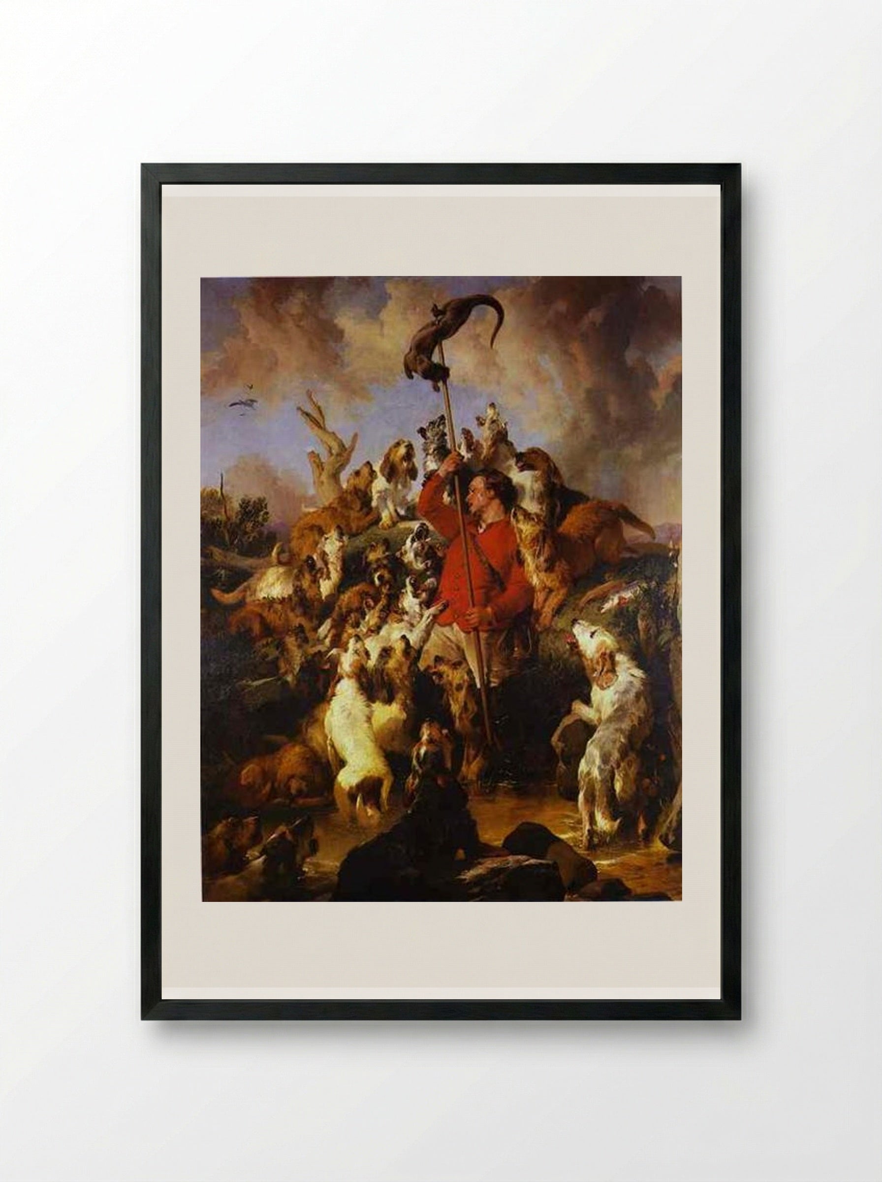 The Otter Hunt - Edwin Henry Landseer - Framed Print Black