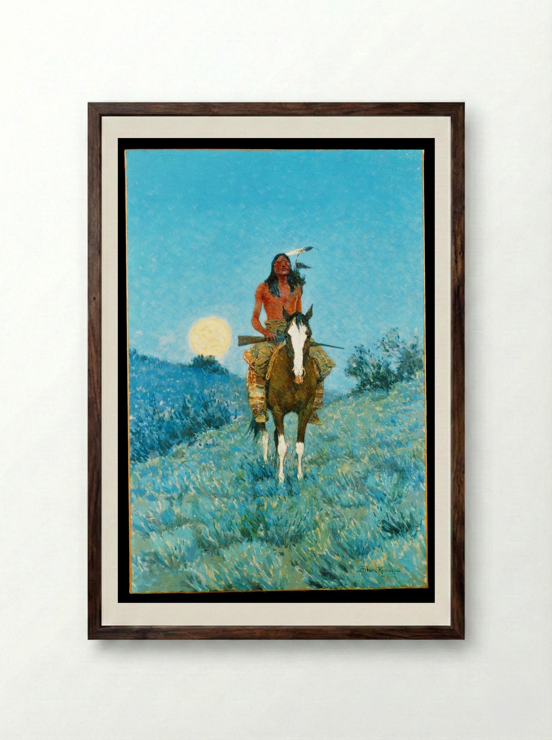 The Outlier - Frederic Remington - Framed Print Dark Wood