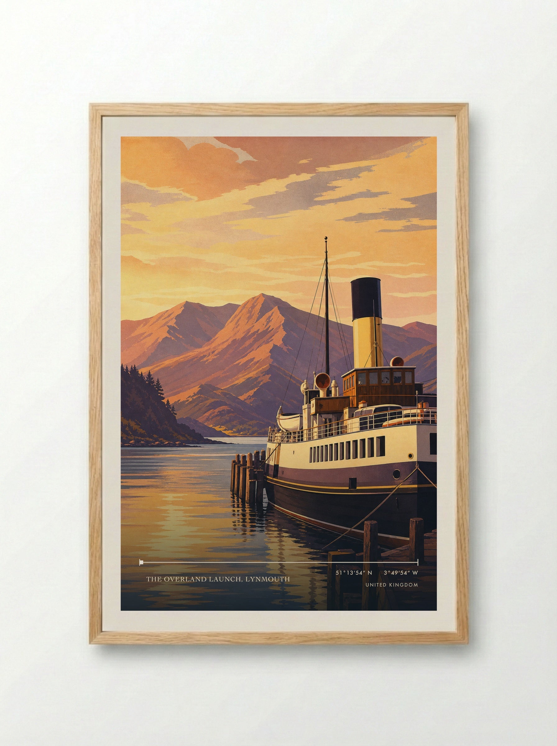 The Overland Launch, Lynmouth United Kingdom Travel Poster - Framed Print Wood