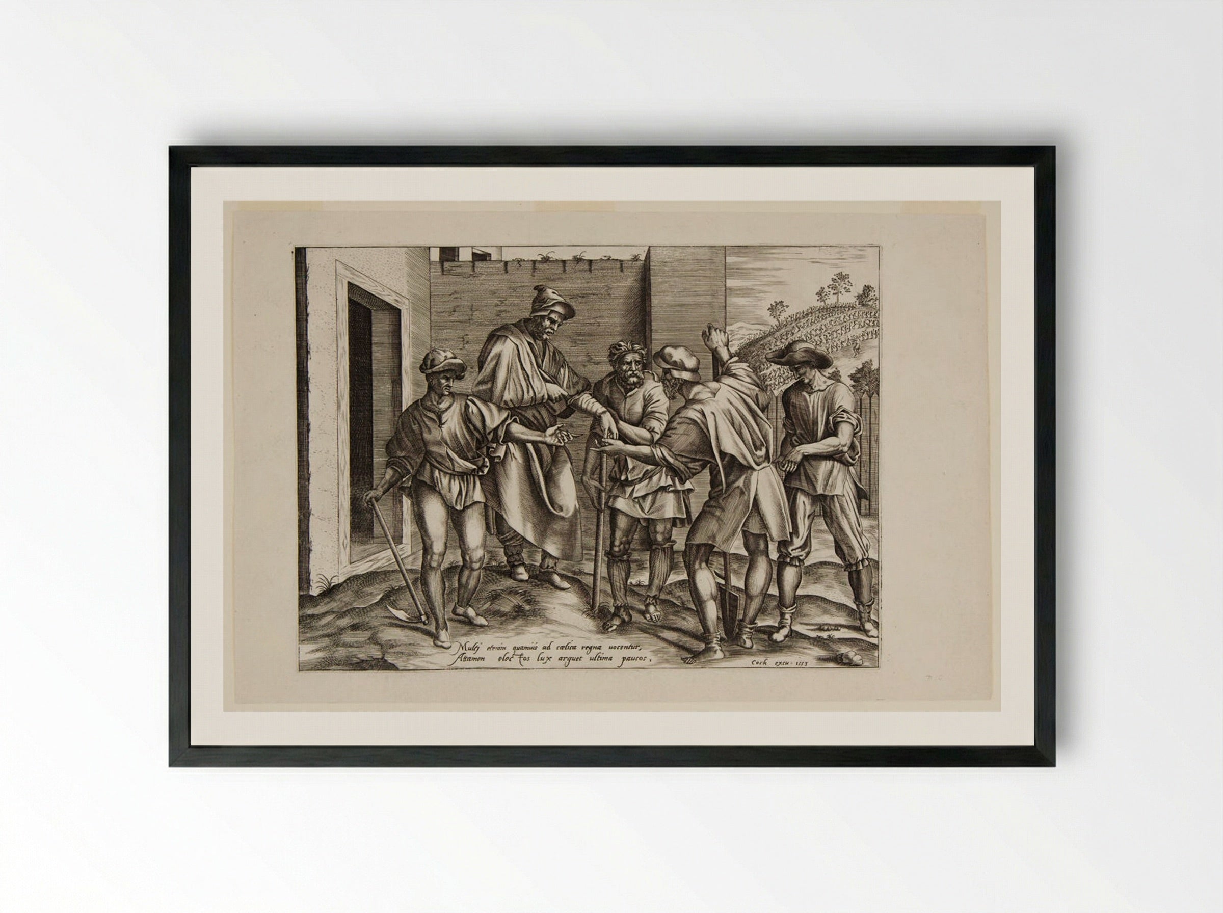 The Owner of the Vineyard Paying the Laborers - Cornelis Cort - Framed Print Black