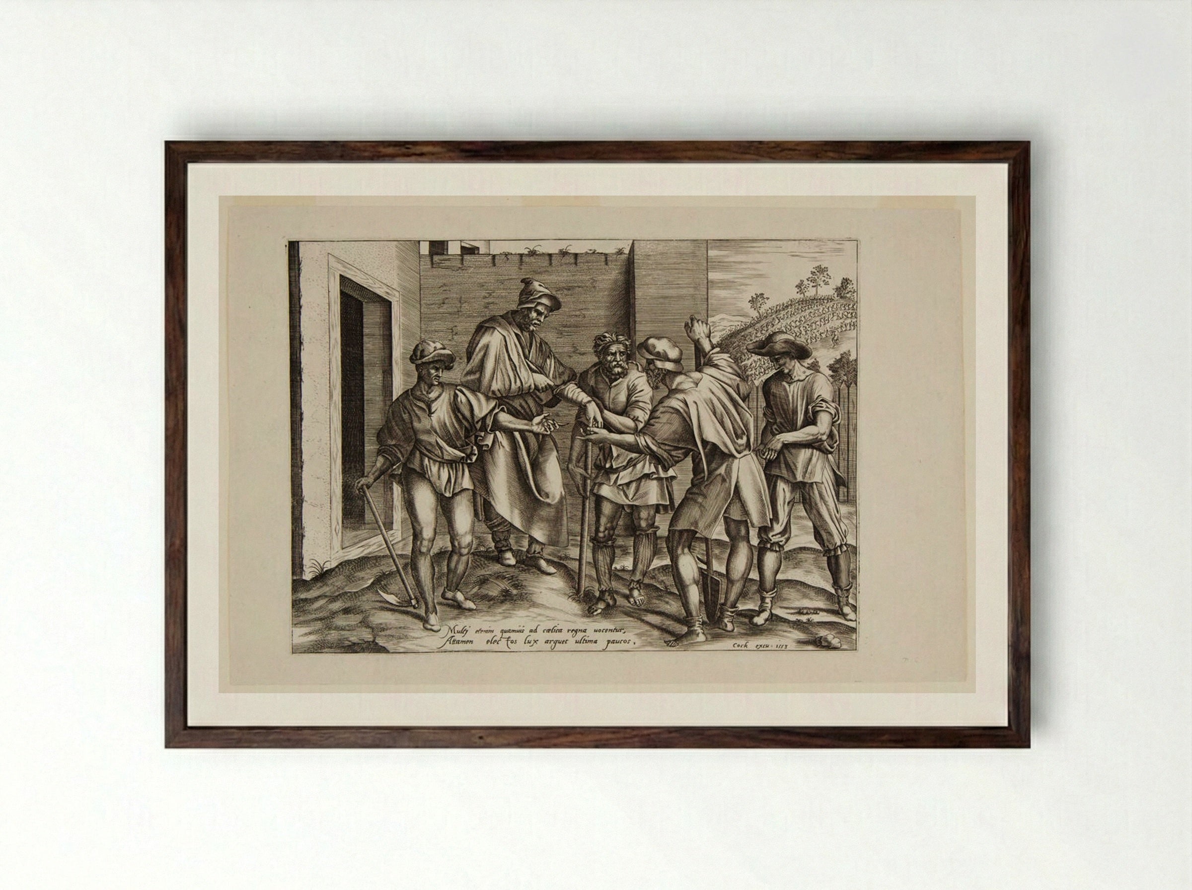 The Owner of the Vineyard Paying the Laborers - Cornelis Cort - Framed Print Dark Wood