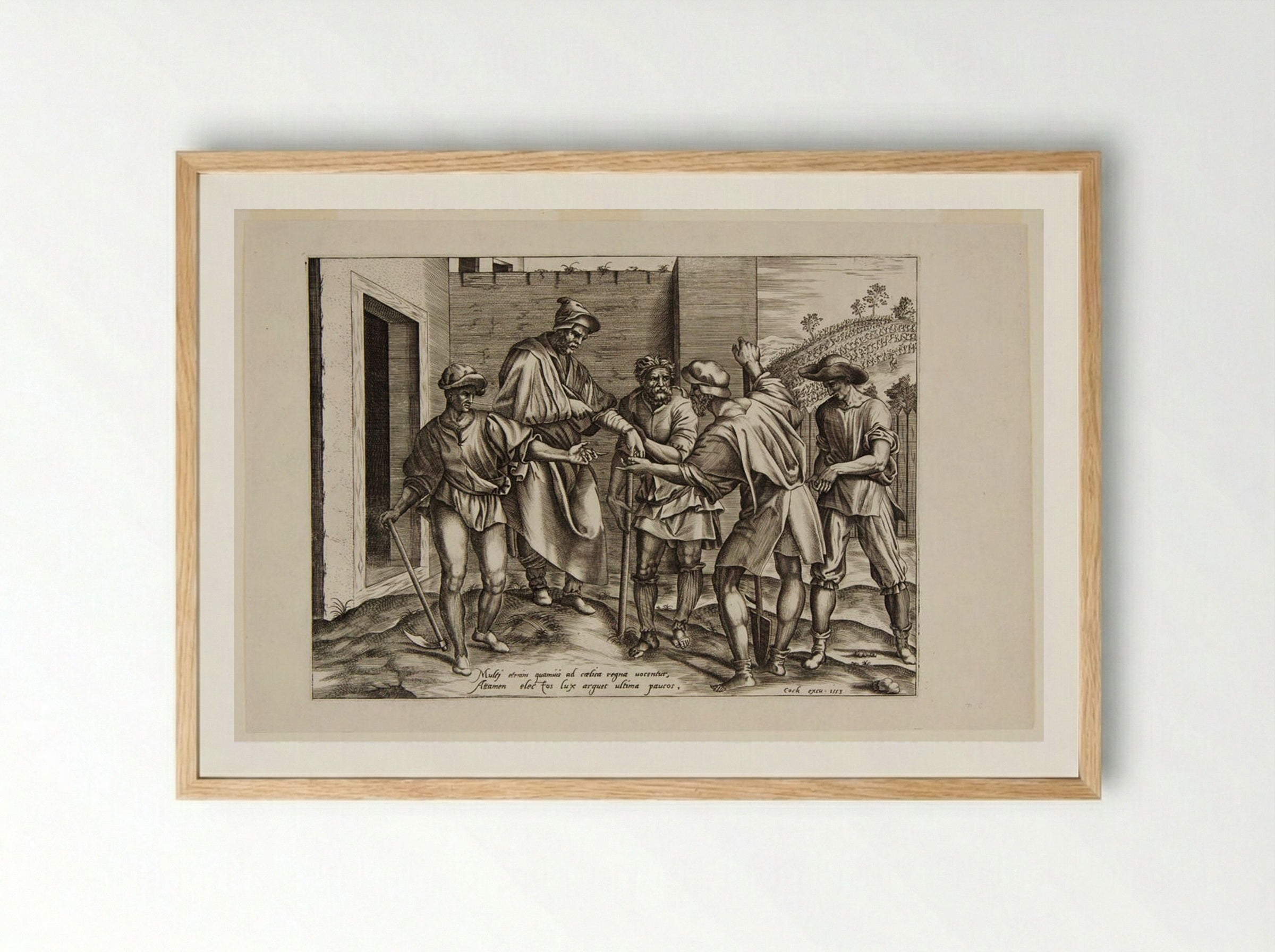 The Owner of the Vineyard Paying the Laborers - Cornelis Cort - Framed Print Wood