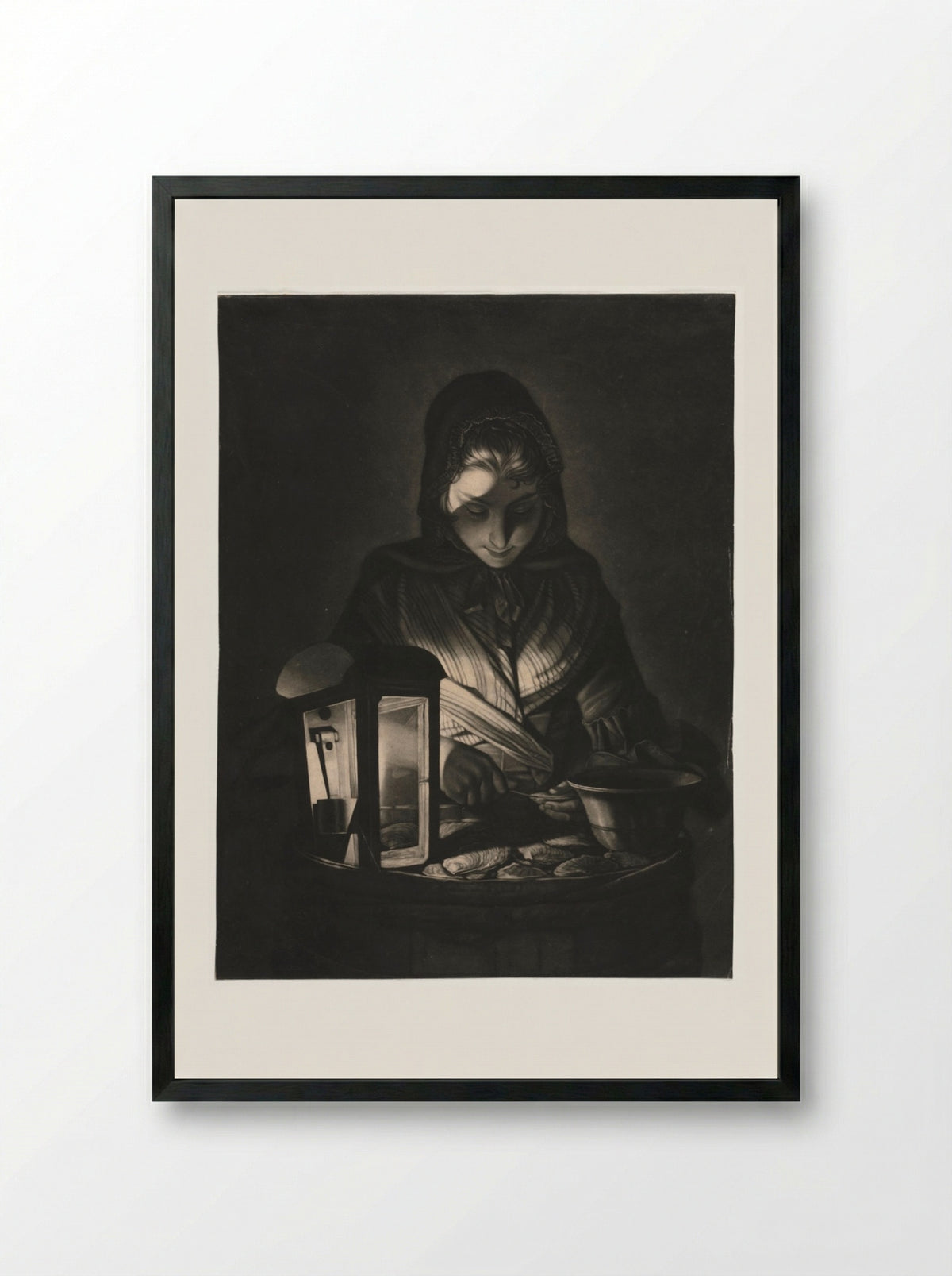 The Oyster Woman - Philip Dawe - Framed Print Black