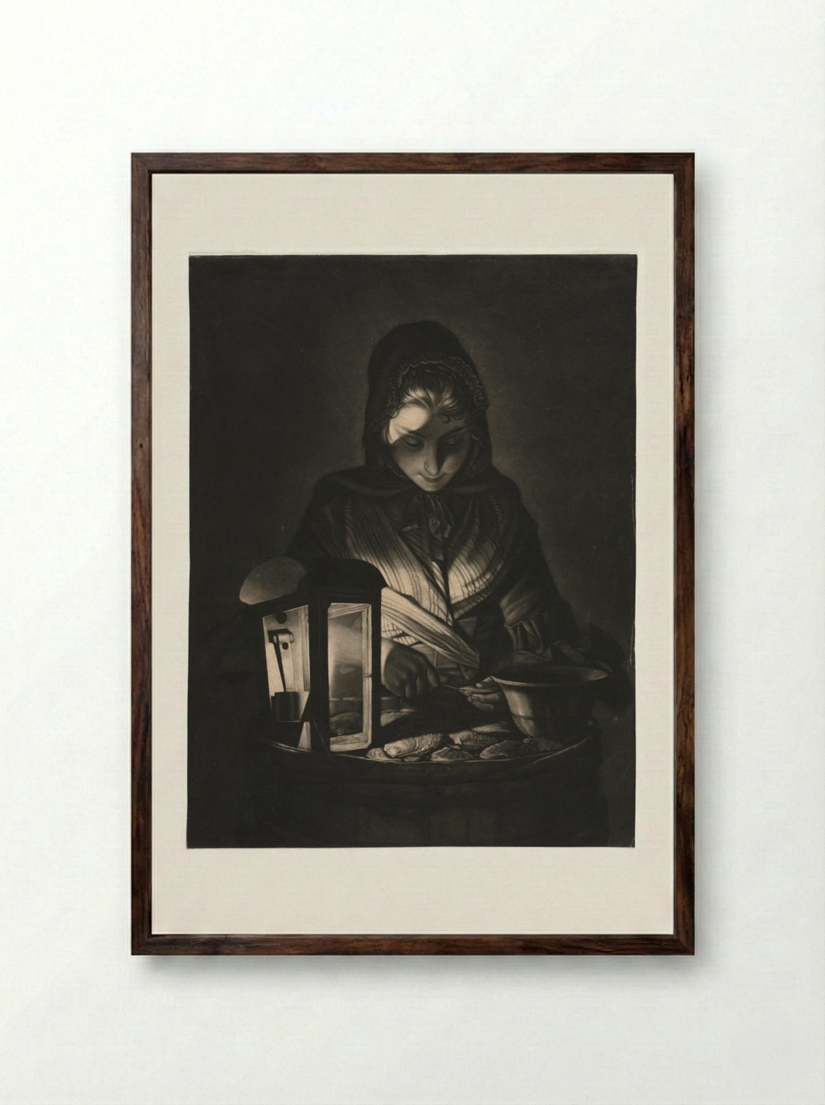 The Oyster Woman - Philip Dawe - Framed Print Dark Wood