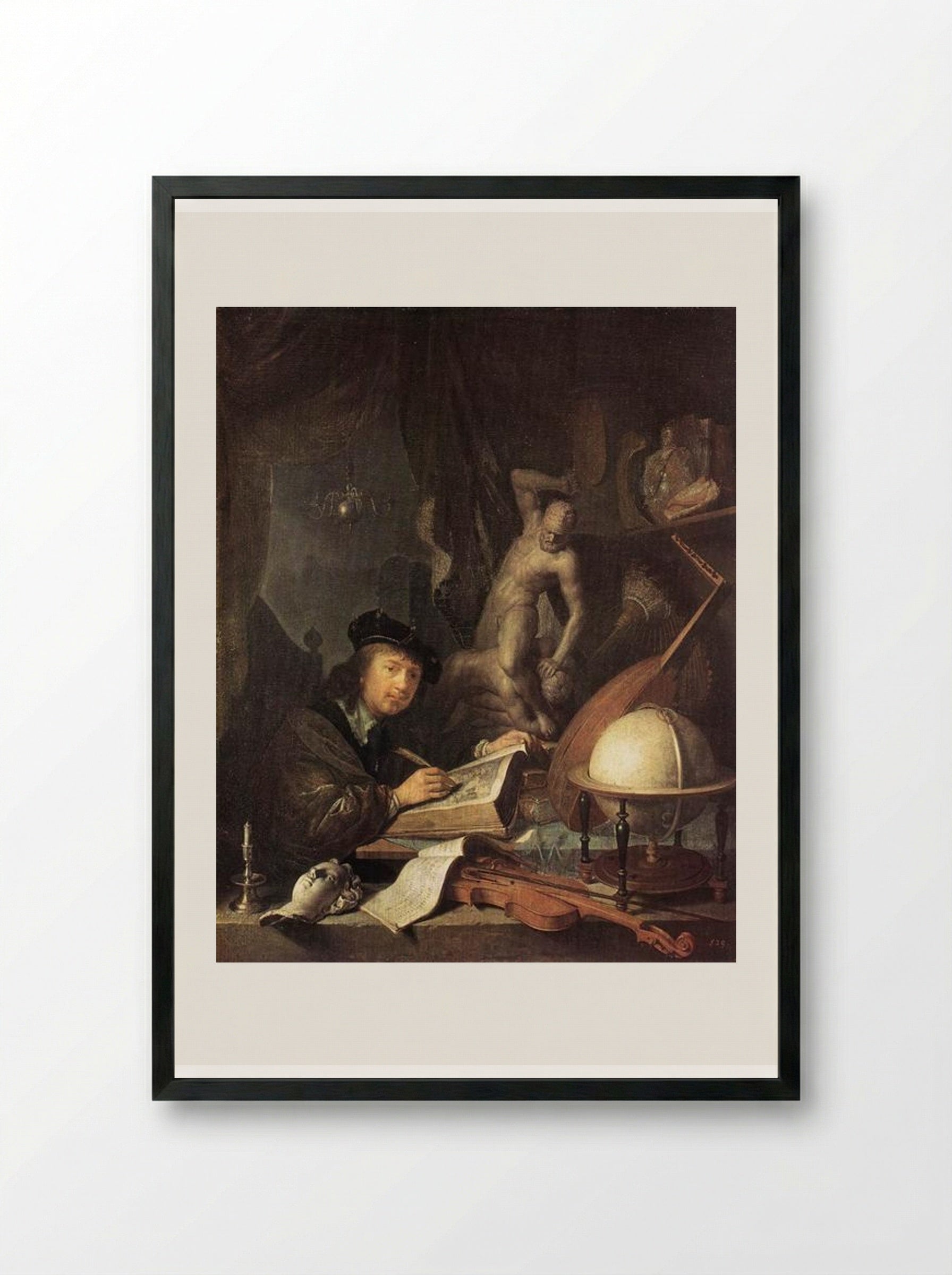 The Painter in his Workshop - Gerrit Dou - Framed Print Black