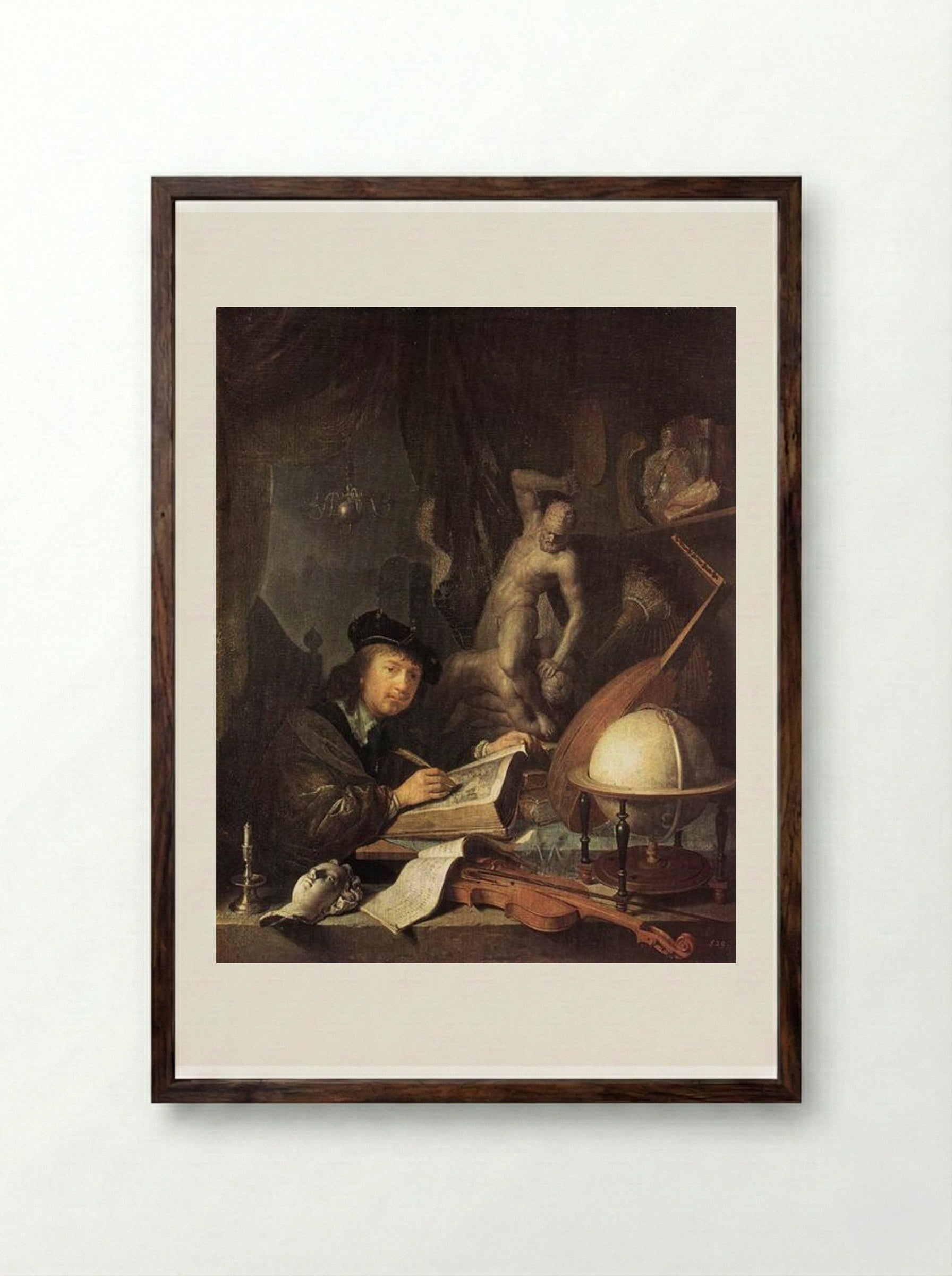 The Painter in his Workshop - Gerrit Dou - Framed Print Dark Wood