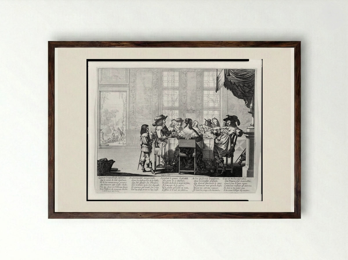 The Parable of Lazarus and the Rich Man - Abraham Bosse - Framed Print Dark Wood