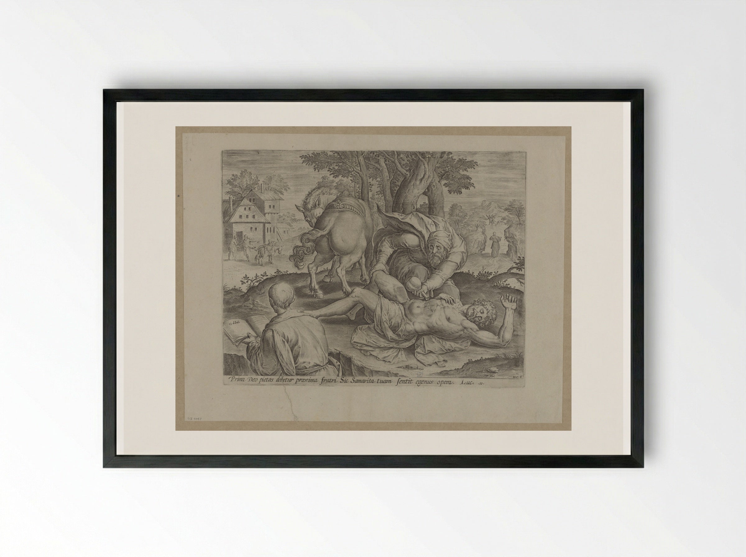 The Parable of the Good Samaritan - Hans Collaert the Elder - Framed Print Black