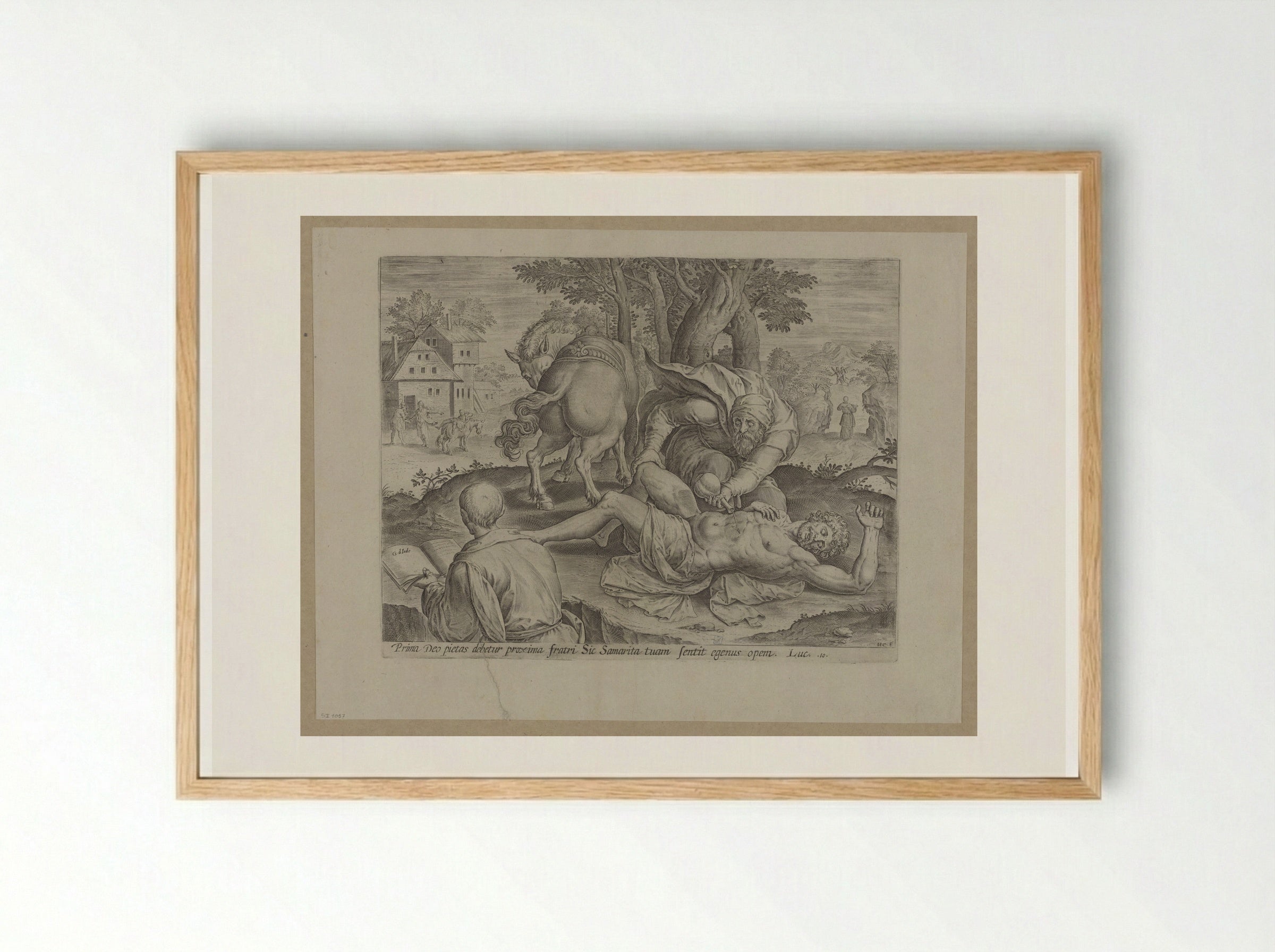 The Parable of the Good Samaritan - Hans Collaert the Elder - Framed Print Wood