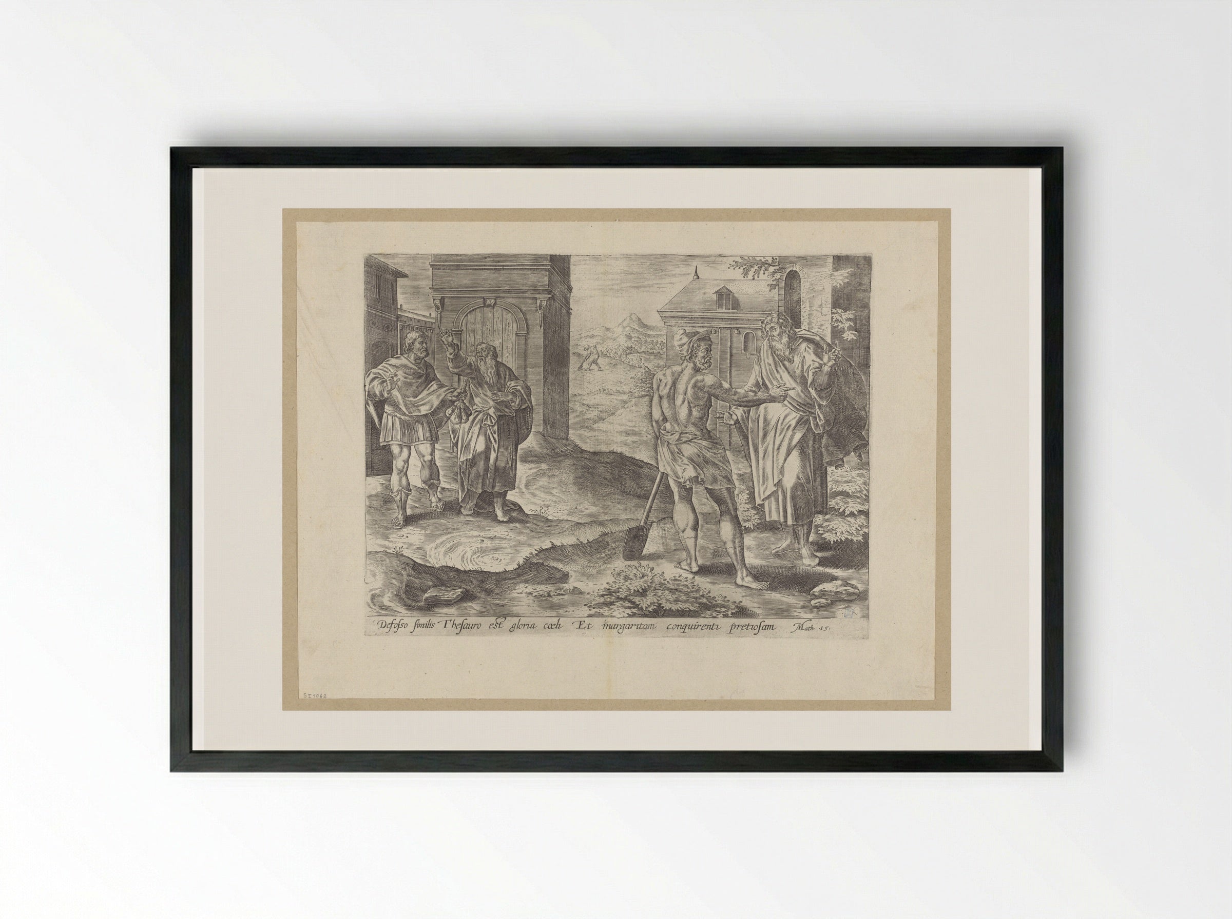 The Parable of the Hidden Treasure and the Pearl - Hans Collaert the Elder - Framed Print Black