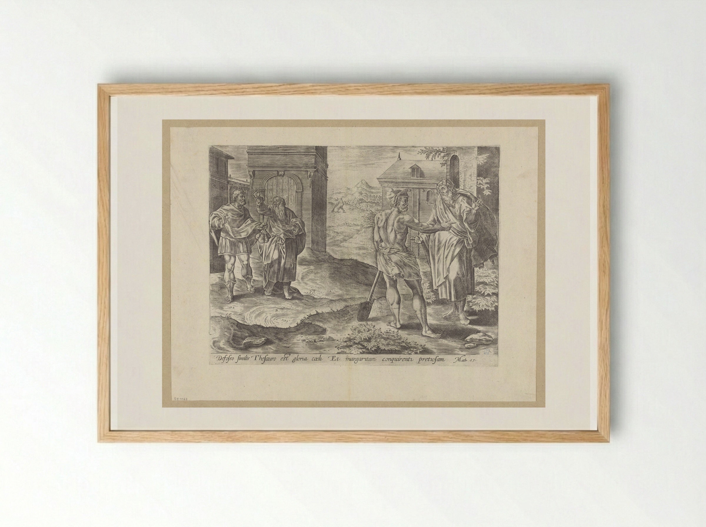 The Parable of the Hidden Treasure and the Pearl - Hans Collaert the Elder - Framed Print Wood