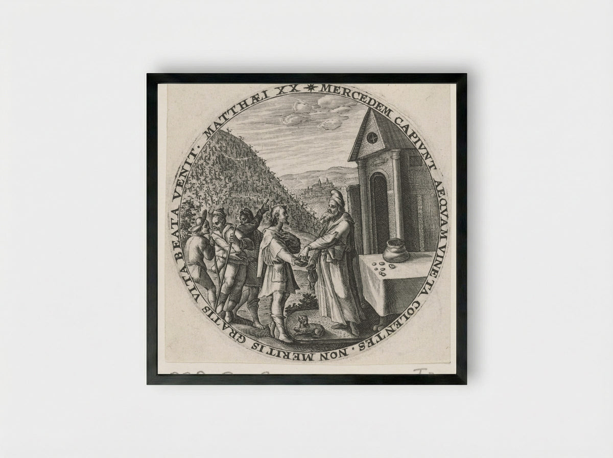 The Parable of the Workers in the Vineyard - Crispijn van de Passe (I) - Framed Print Black