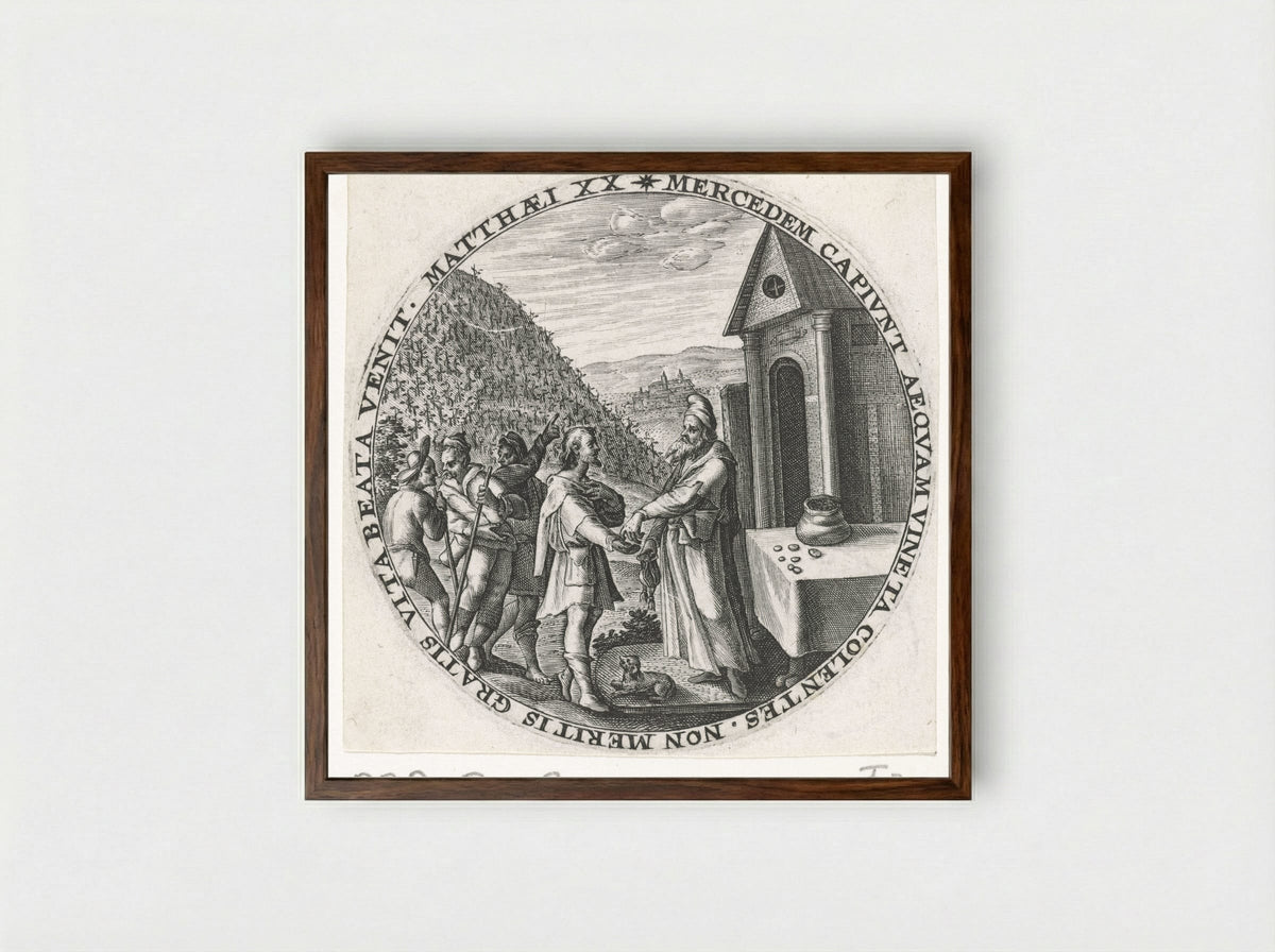 The Parable of the Workers in the Vineyard - Crispijn van de Passe (I) - Framed Print Dark Wood