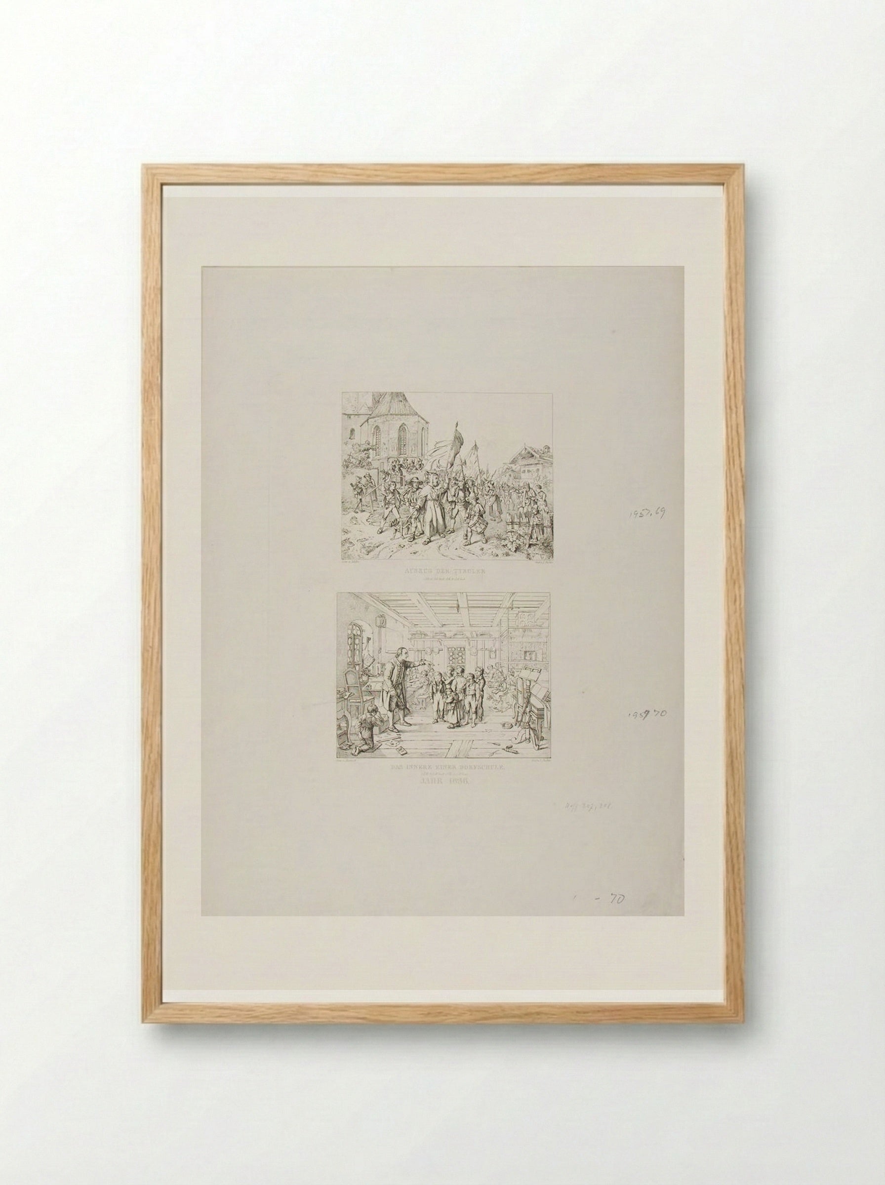 The Parade of the Tyrolese and The Interior of a Village School - Adrian Ludwig Richter - Framed Print Wood