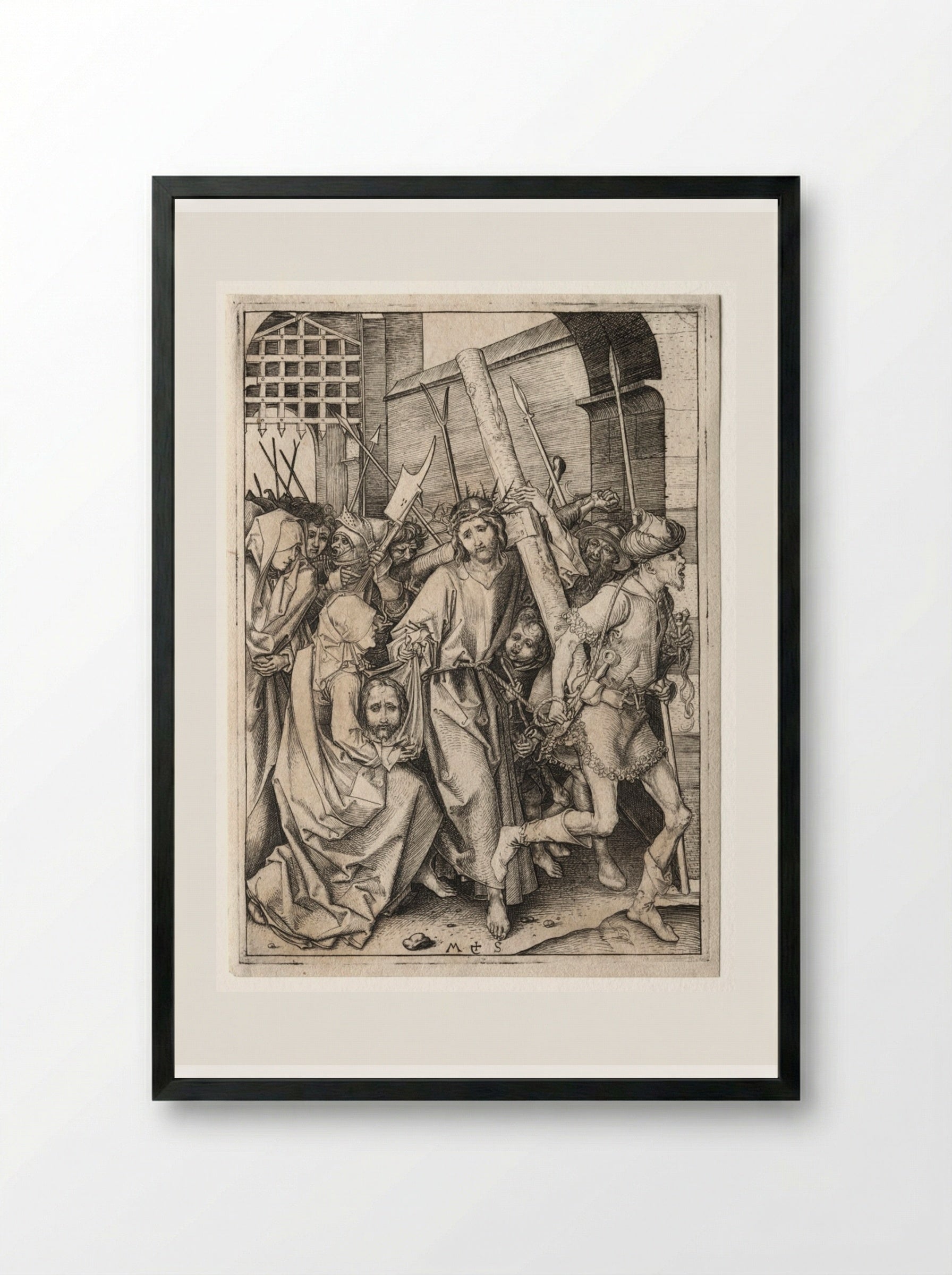 The Passion: Christ Bearing the Cross - Martin Schongauer - Framed Print Black