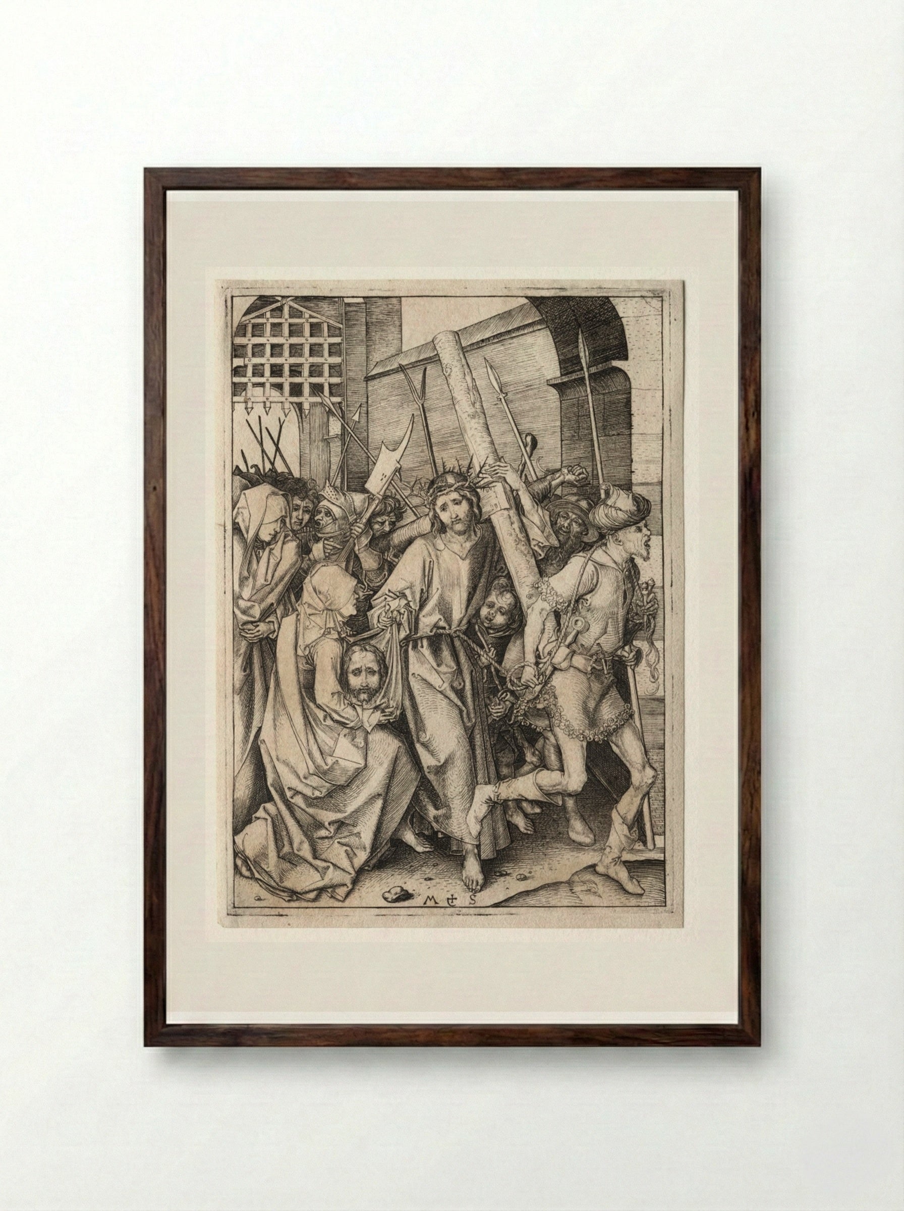 The Passion: Christ Bearing the Cross - Martin Schongauer - Framed Print Dark Wood