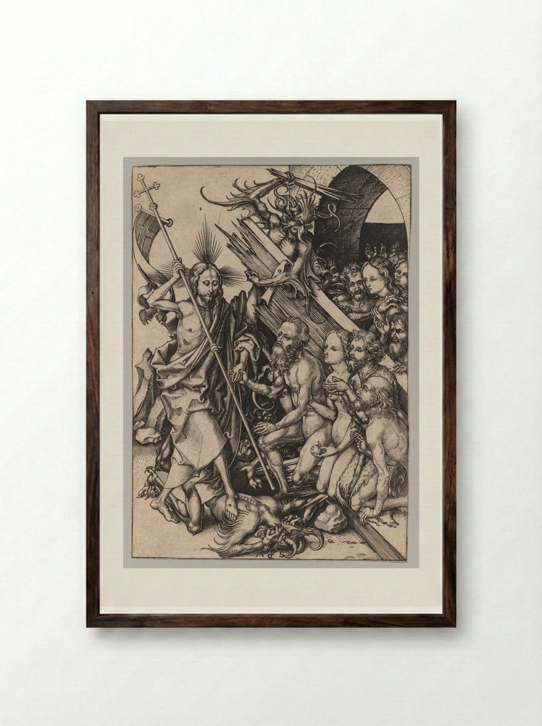 The Passion: Christ in Limbo - Martin Schongauer - Framed Print Dark Wood