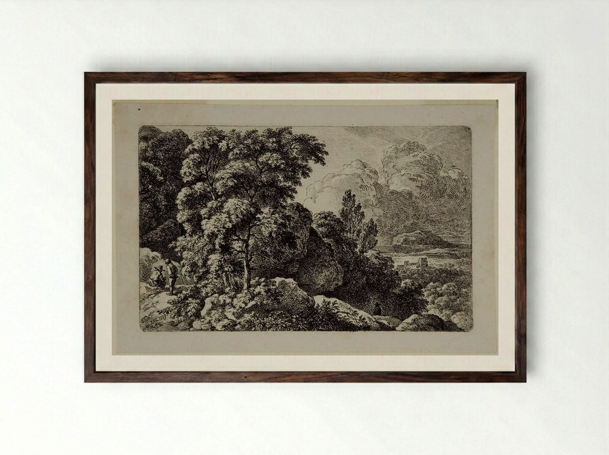 The Path in the Rocks - Ferdinand Kobell - Framed Print Dark Wood