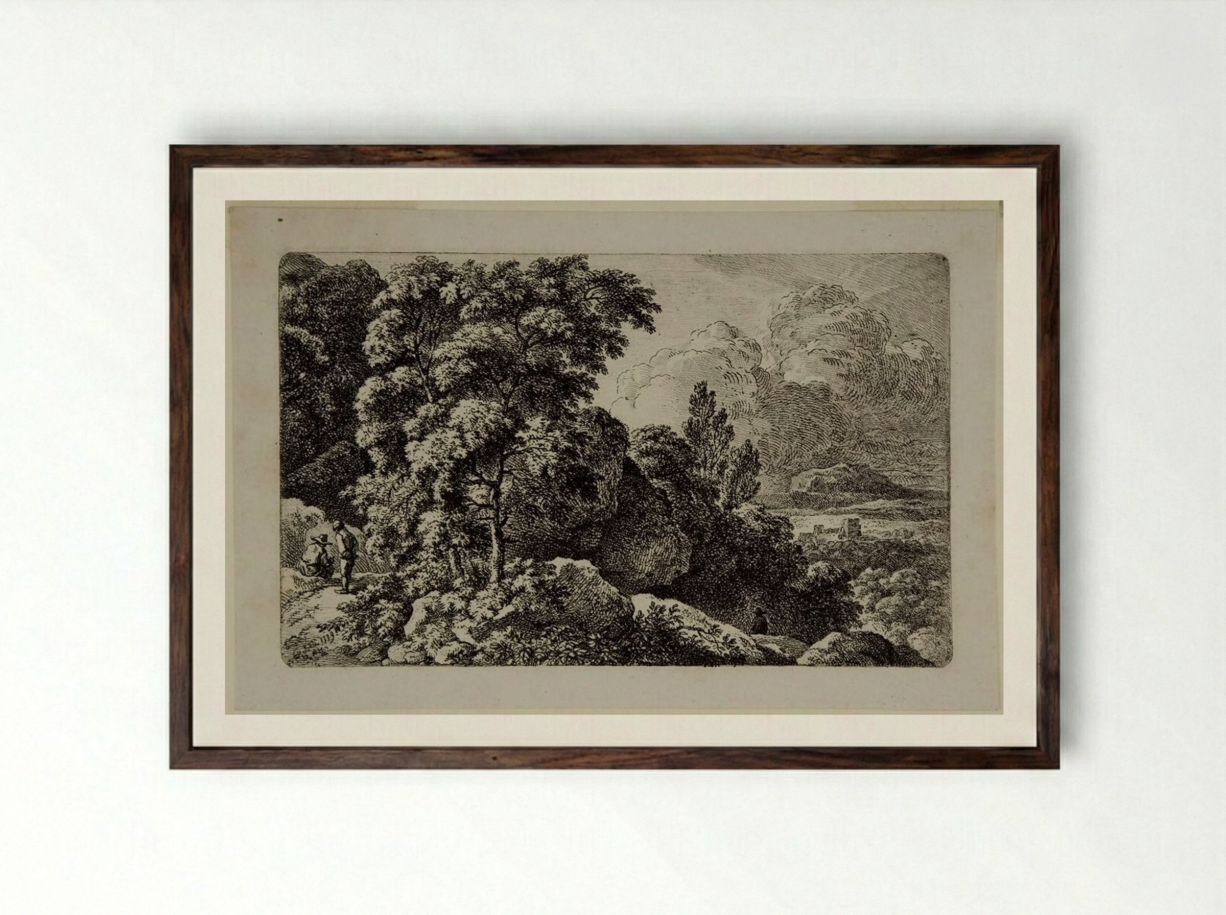 The Path in the Rocks - Ferdinand Kobell - Framed Print Dark Wood