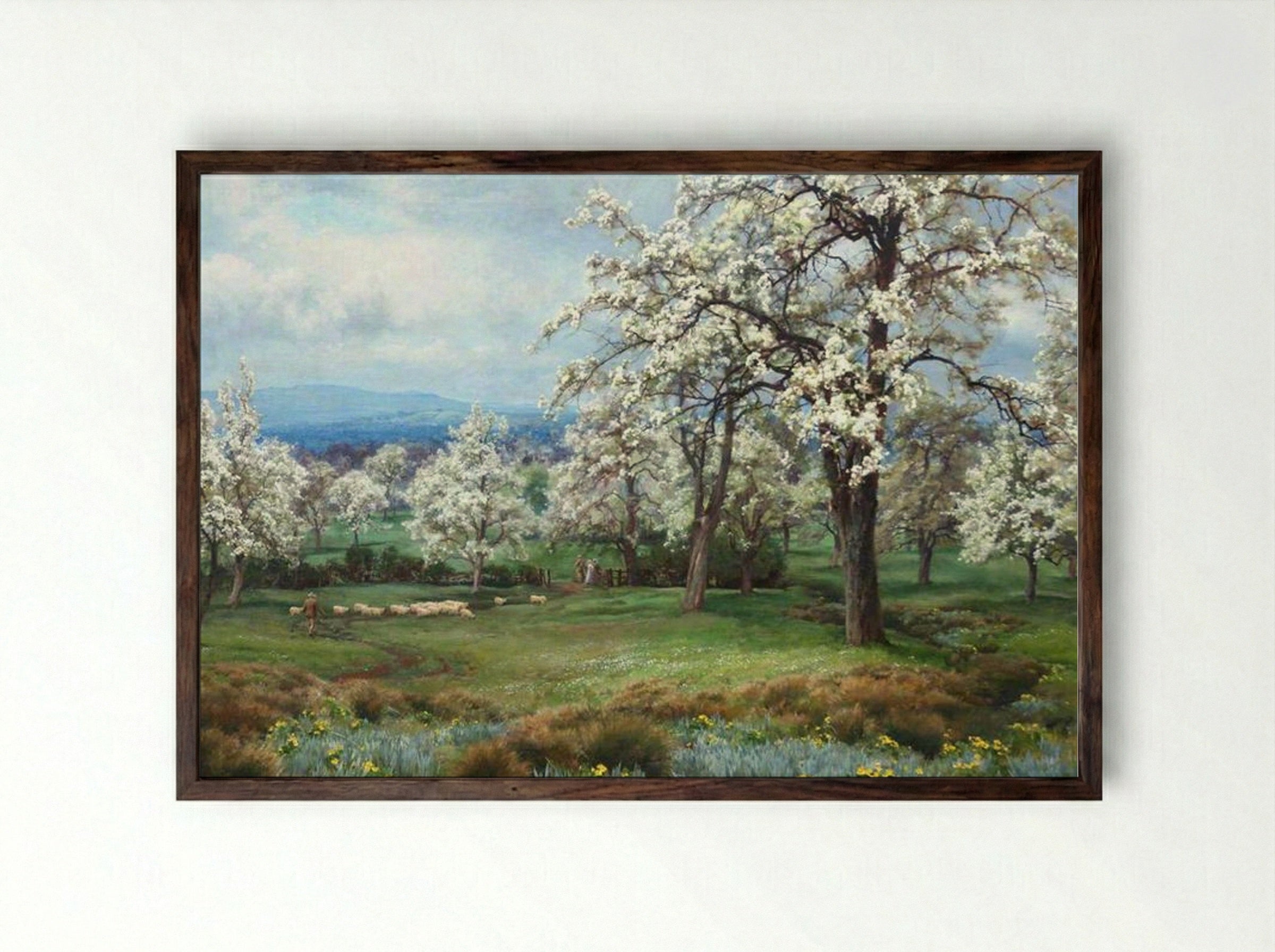 The Pear Orchard - Alfred Parsons - Framed Print Dark Wood