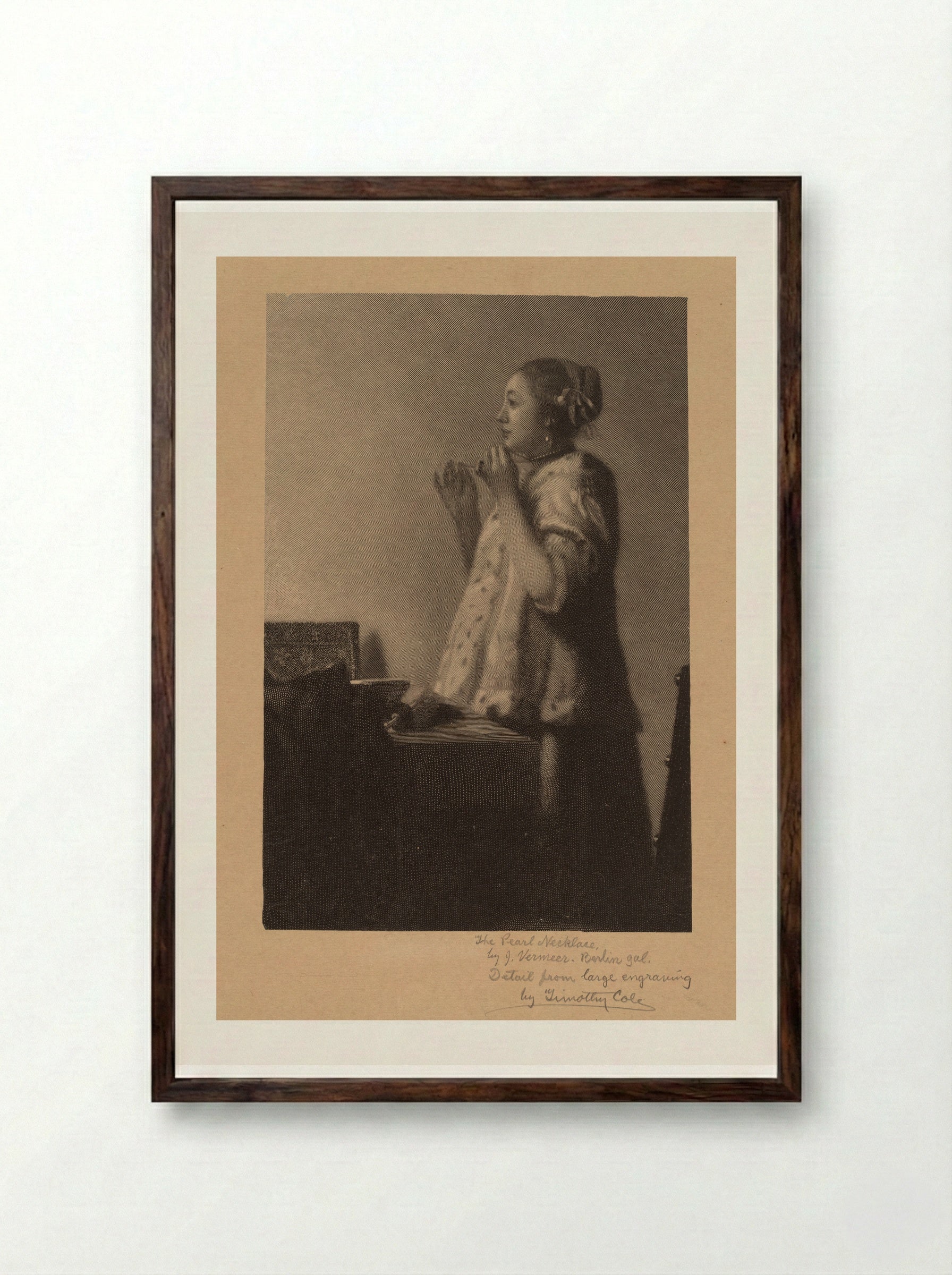 The Pearl Necklace (After Vermeer) - Timothy Cole - Framed Print Dark Wood