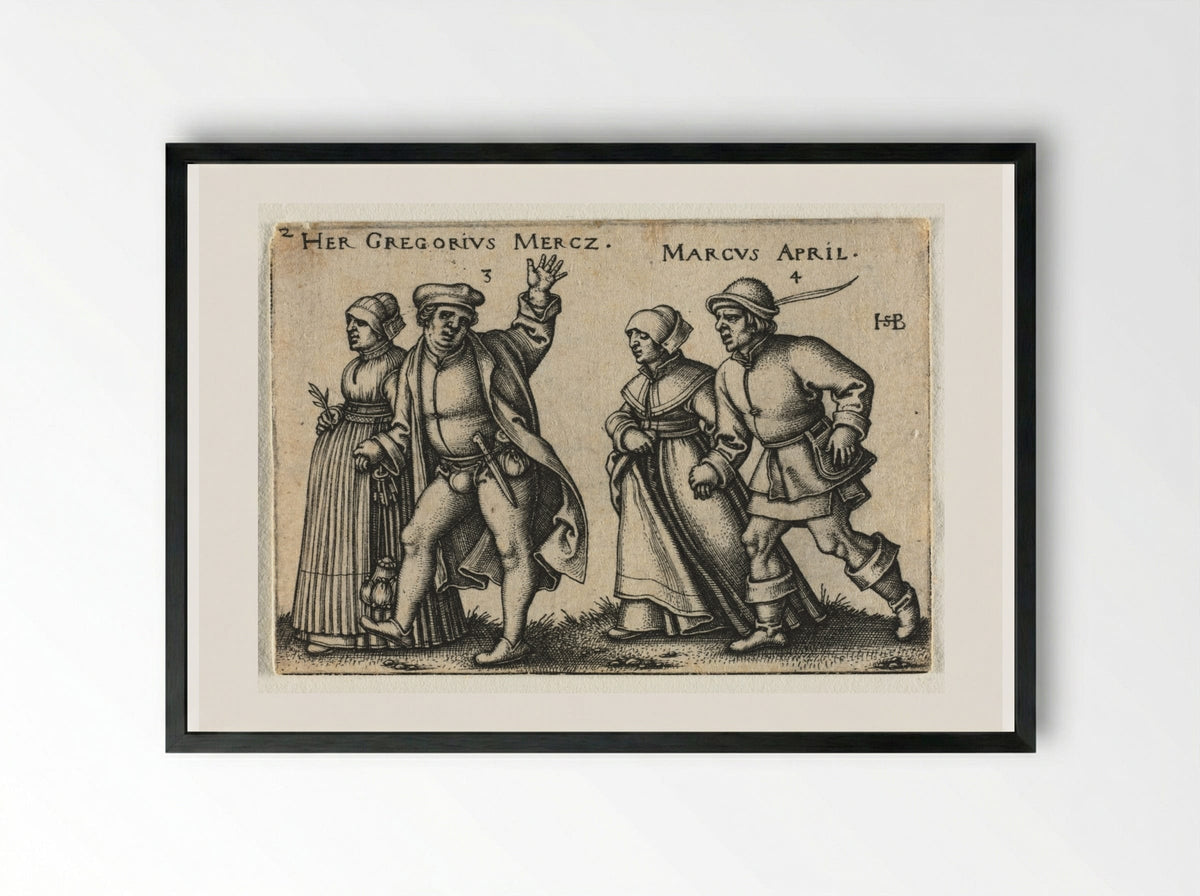 The Peasant Wedding: March and April - Hans Sebald Beham - Framed Print Black