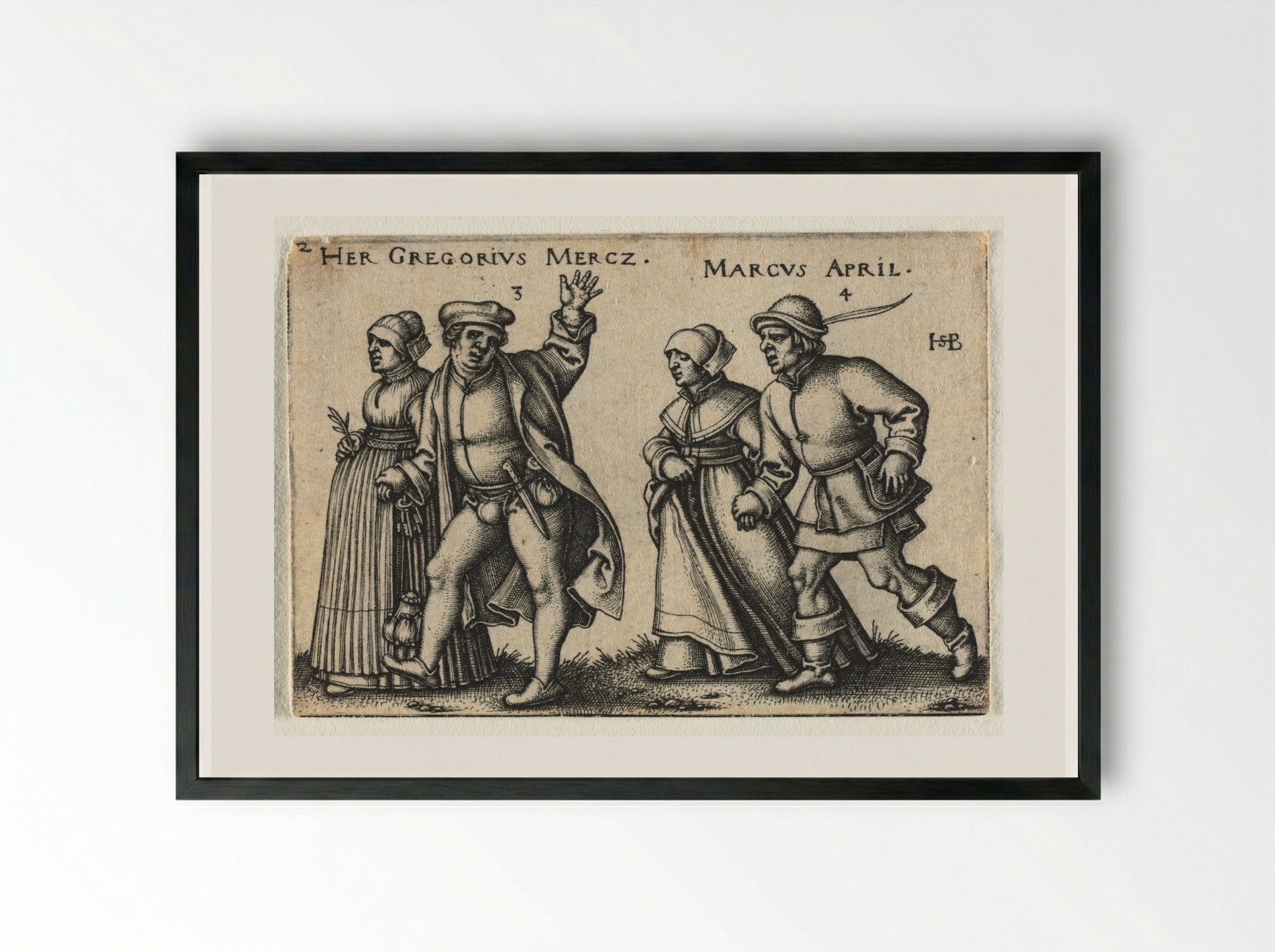 The Peasant Wedding: March and April - Hans Sebald Beham - Framed Print Black