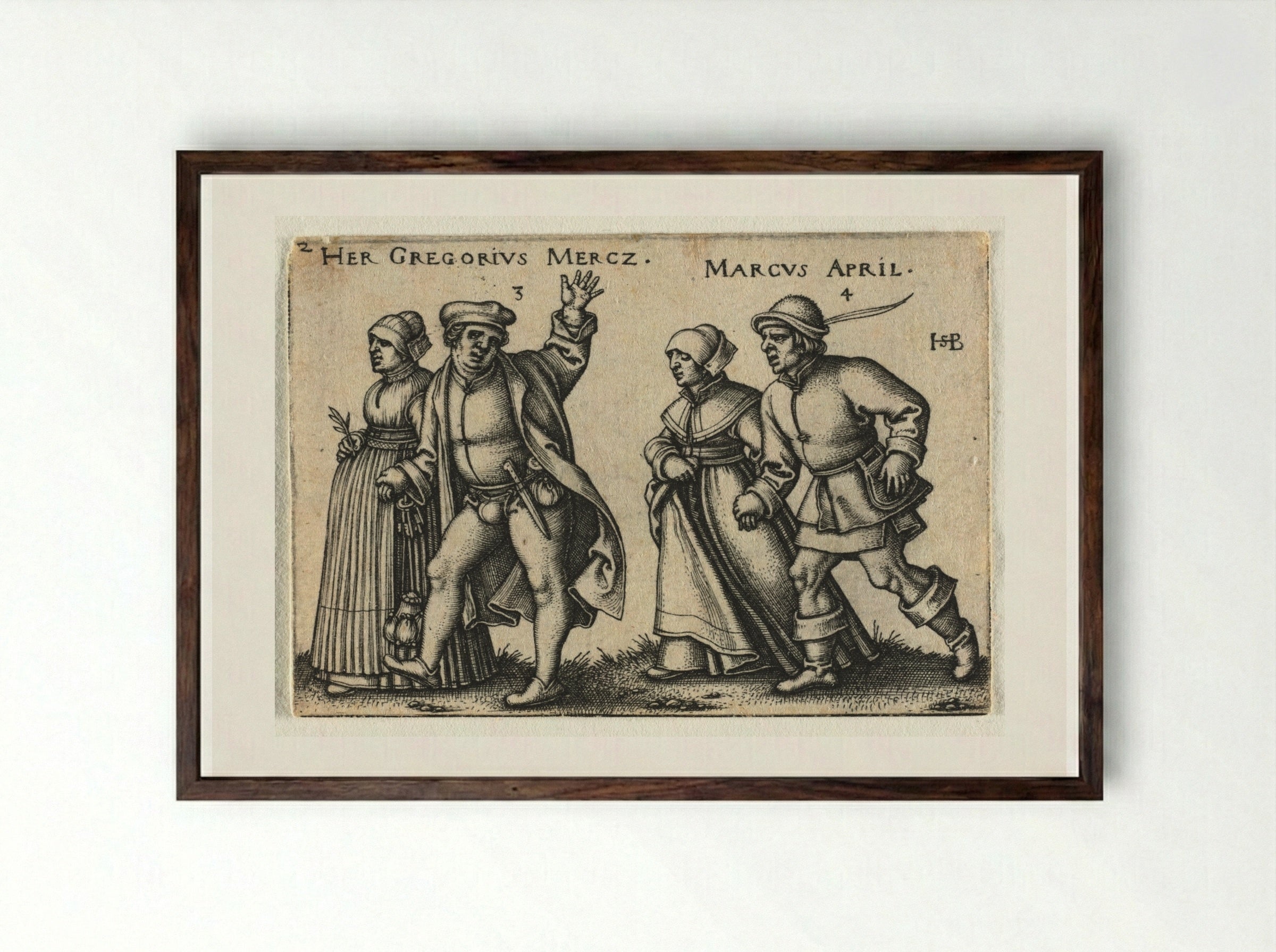 The Peasant Wedding: March and April - Hans Sebald Beham - Framed Print Dark Wood