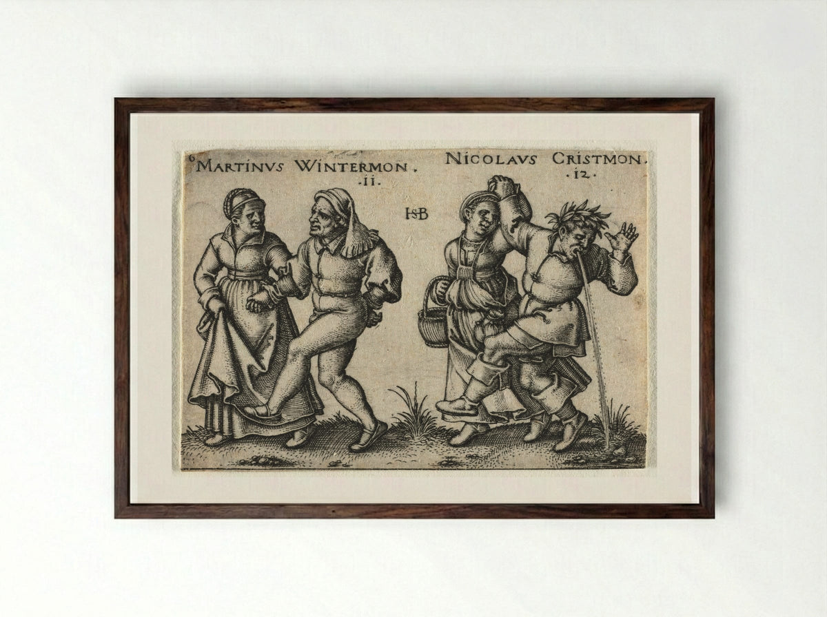 The Peasant Wedding: Martinus Wintermon and Nicolaus Cristmon - Hans Sebald Beham - Framed Print Dark Wood