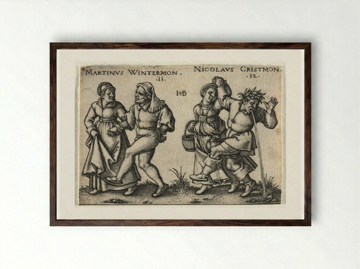 The Peasant Wedding: Martinus Wintermon and Nicolaus Cristmon - Hans Sebald Beham - Framed Print Dark Wood