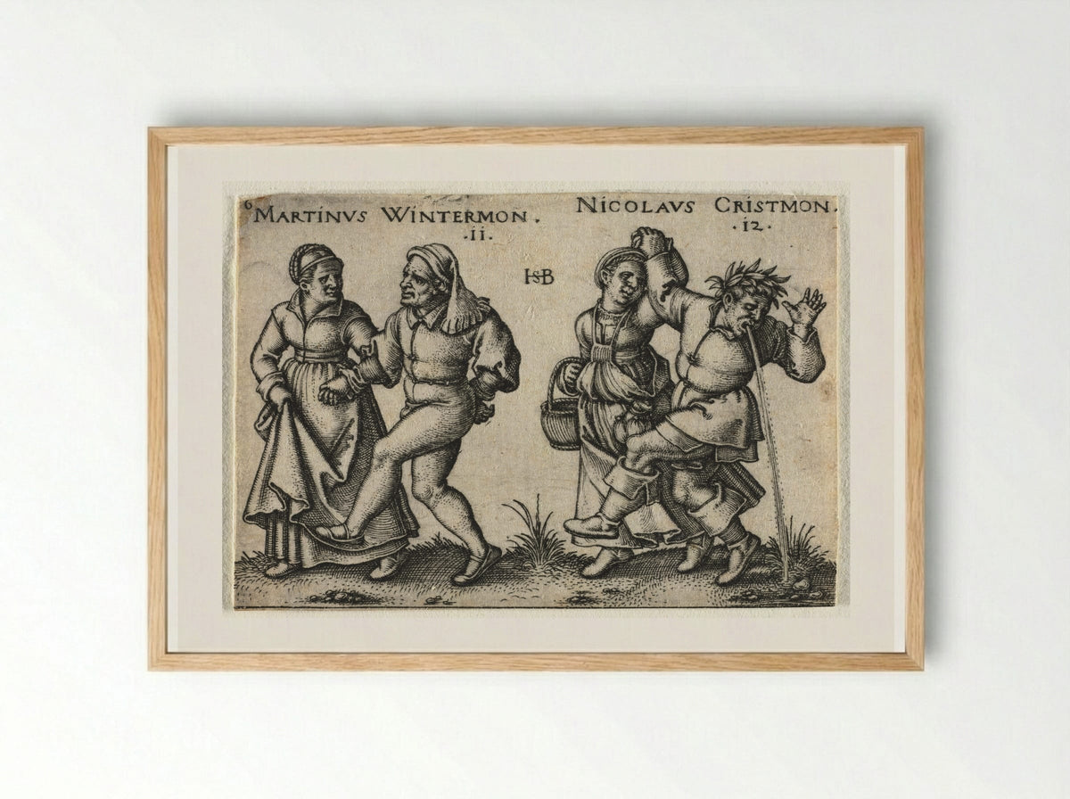 The Peasant Wedding: Martinus Wintermon and Nicolaus Cristmon - Hans Sebald Beham - Framed Print Wood